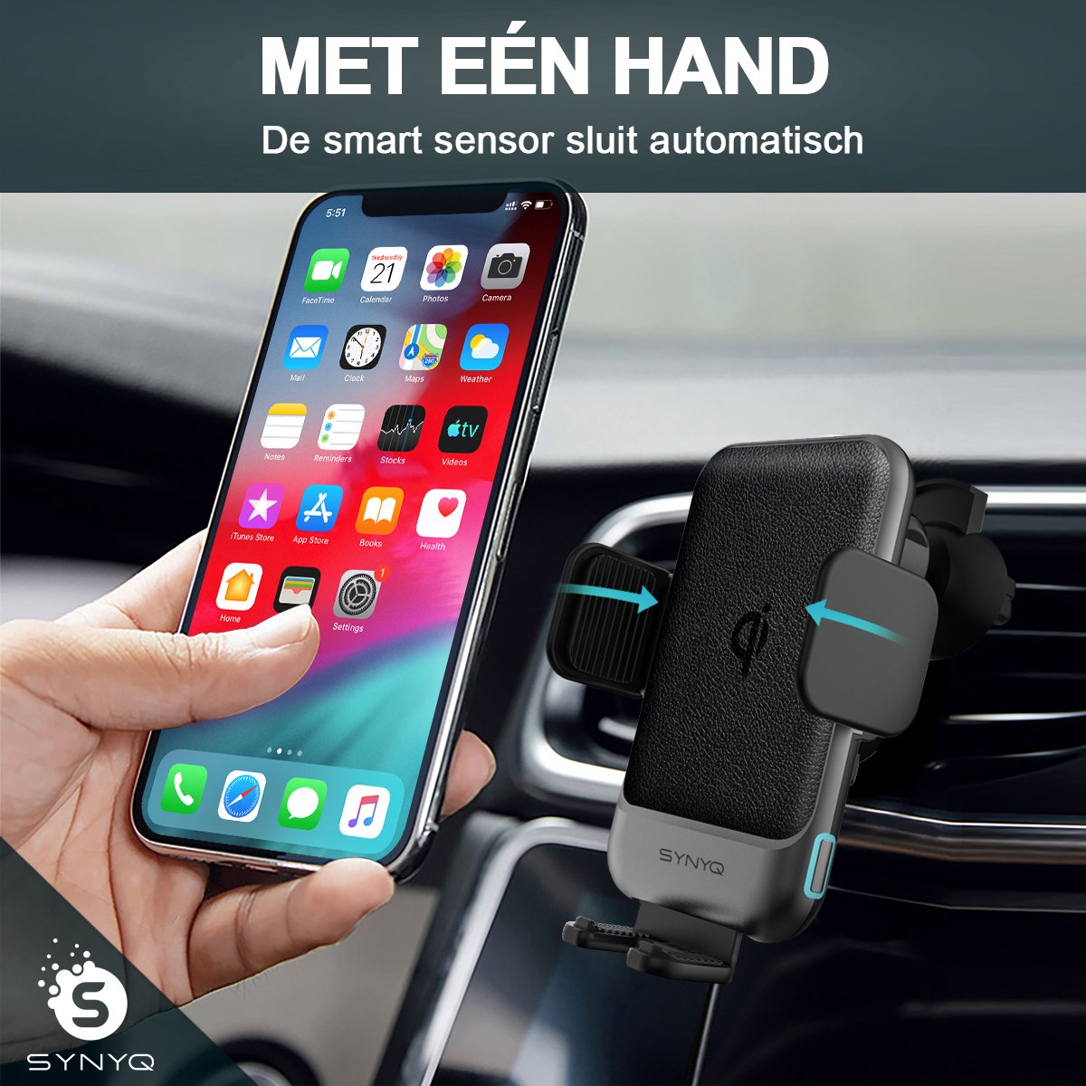 Synyq 2-in-1 Auto Telefoonhouder - Draadloos Snelladen - Universeel