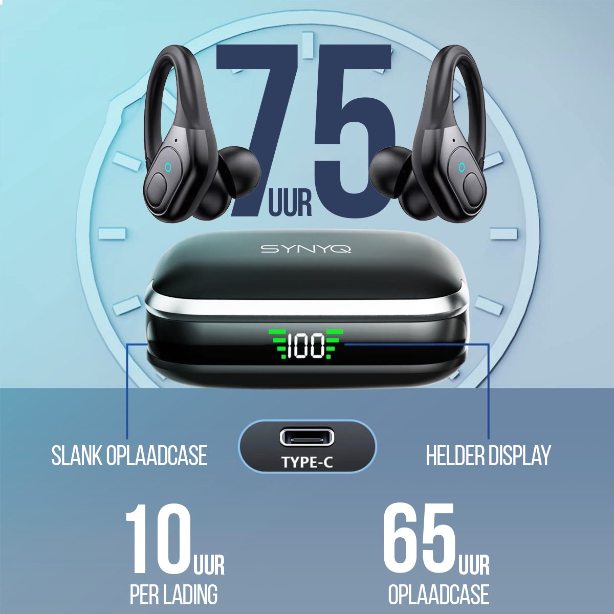 Synyq JumP Draadloze Sport Oordopjes - 75u Batterij