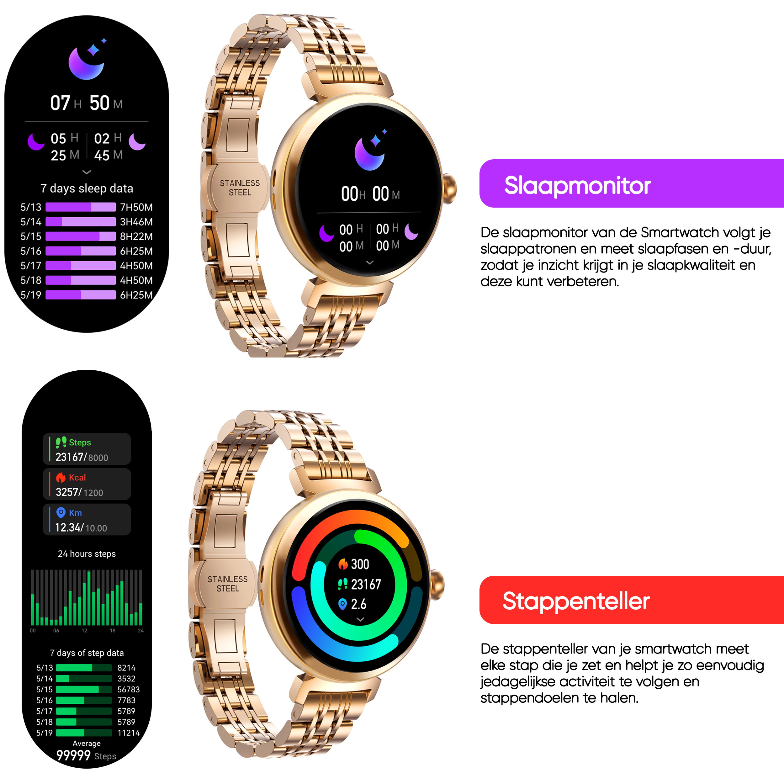 Synyq Elara AMOLED Smartwatch voor Dames - Incl. 3 Bandjes