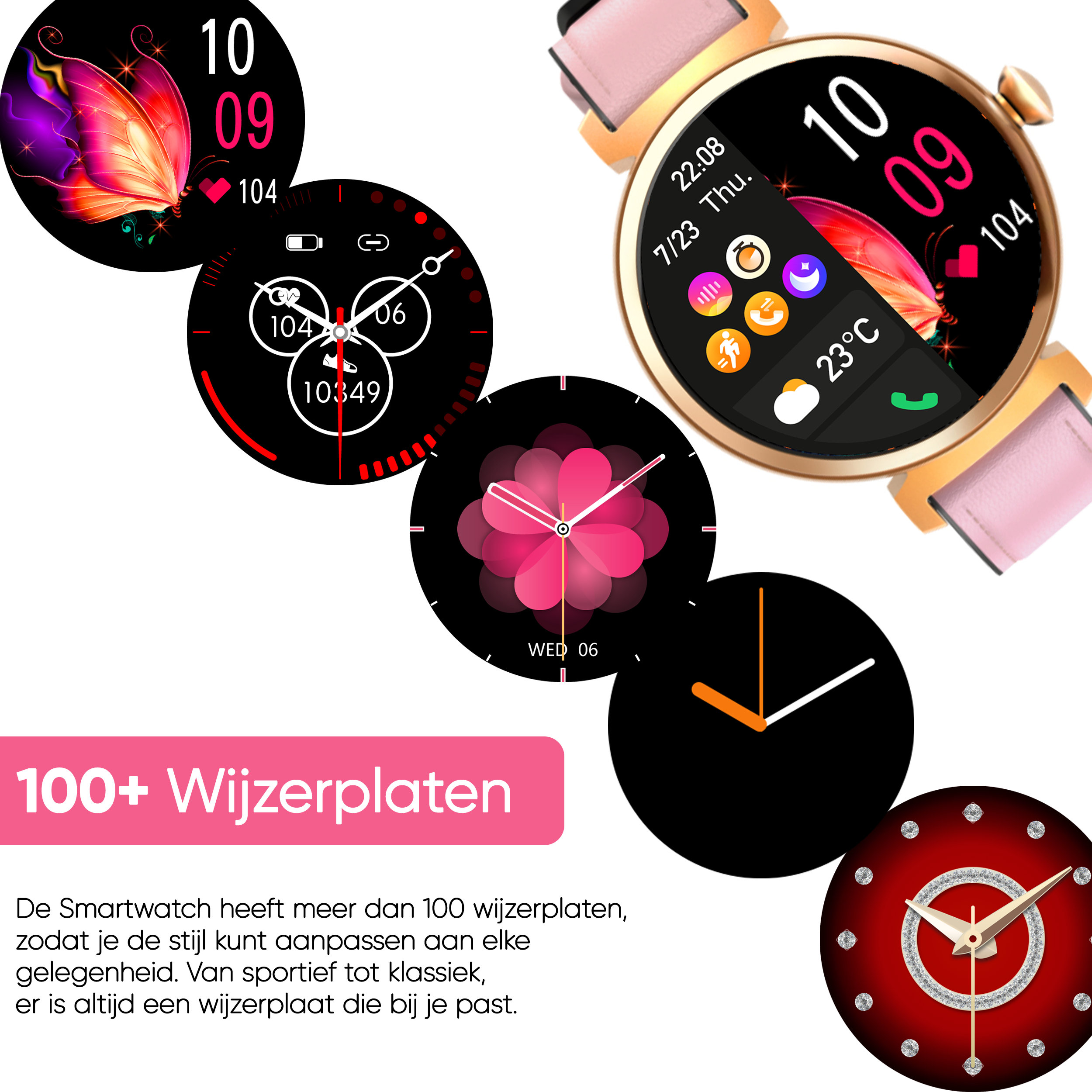 Synyq Elara AMOLED Smartwatch voor Dames - Incl. 3 Bandjes