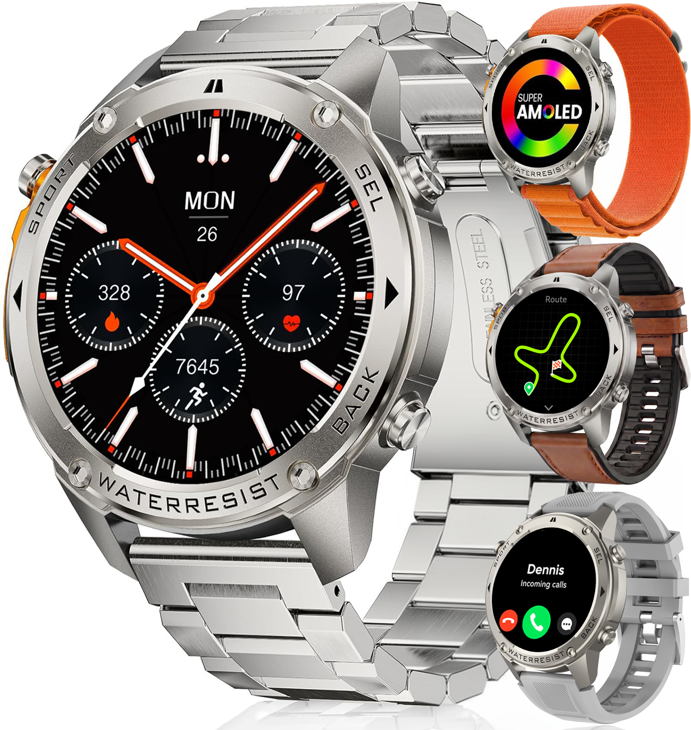 Synyq GPS Pro Smartwatch Heren - AMOLED - 10 Dagen Batterij - Incl. 4 Bandjes