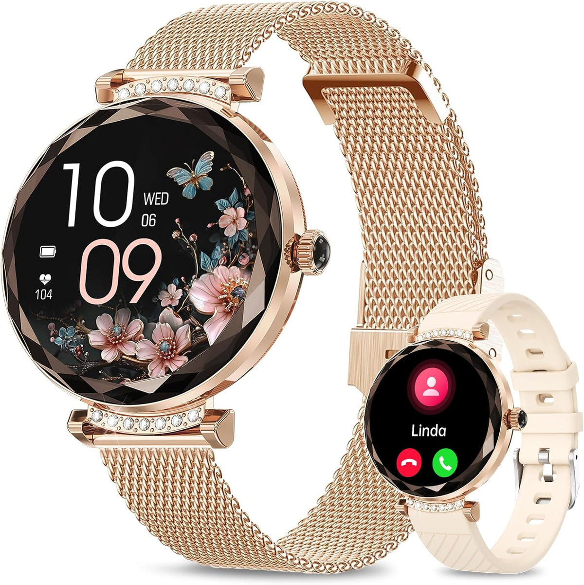 Synyq Diamond Smartwatch Dames - Rosé Goud - 39mm AMOLED - Incl. 2 Bandje