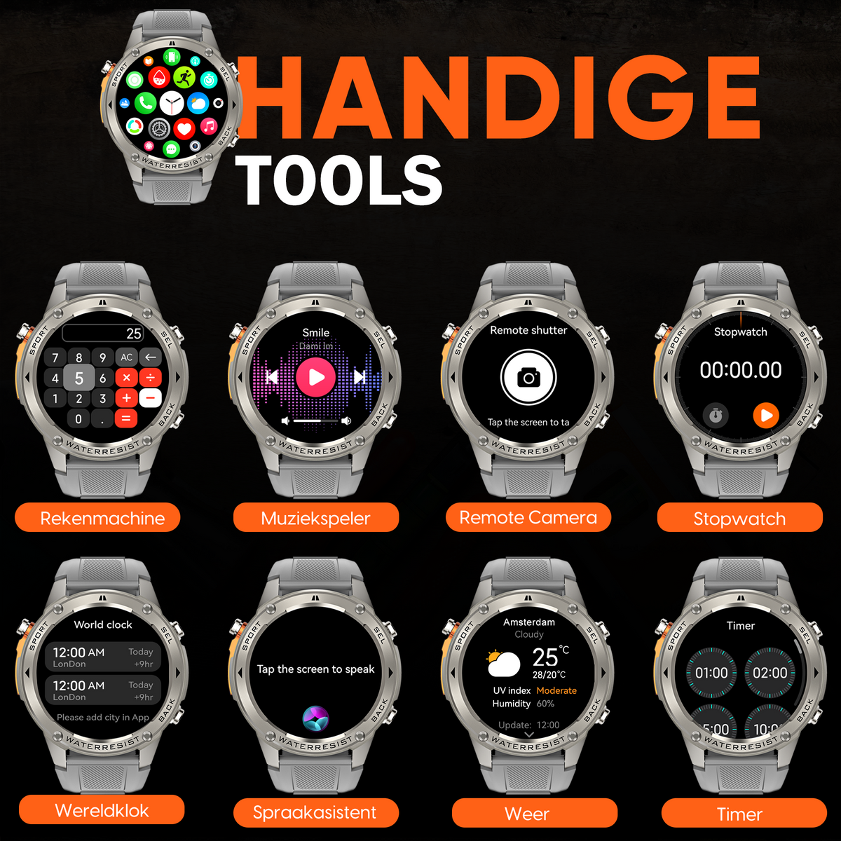 Synyq GPS Pro Smartwatch Heren - Steel - AMOLED - 10 Dagen Batterij - Incl. 4 Bandjes