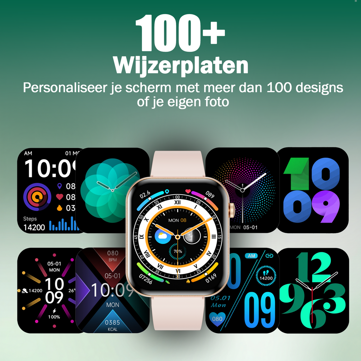 Synyq Health Pro Smartwatch Dames - Goud - Ultradun (6.9mm) - Incl. 3 Bandjes