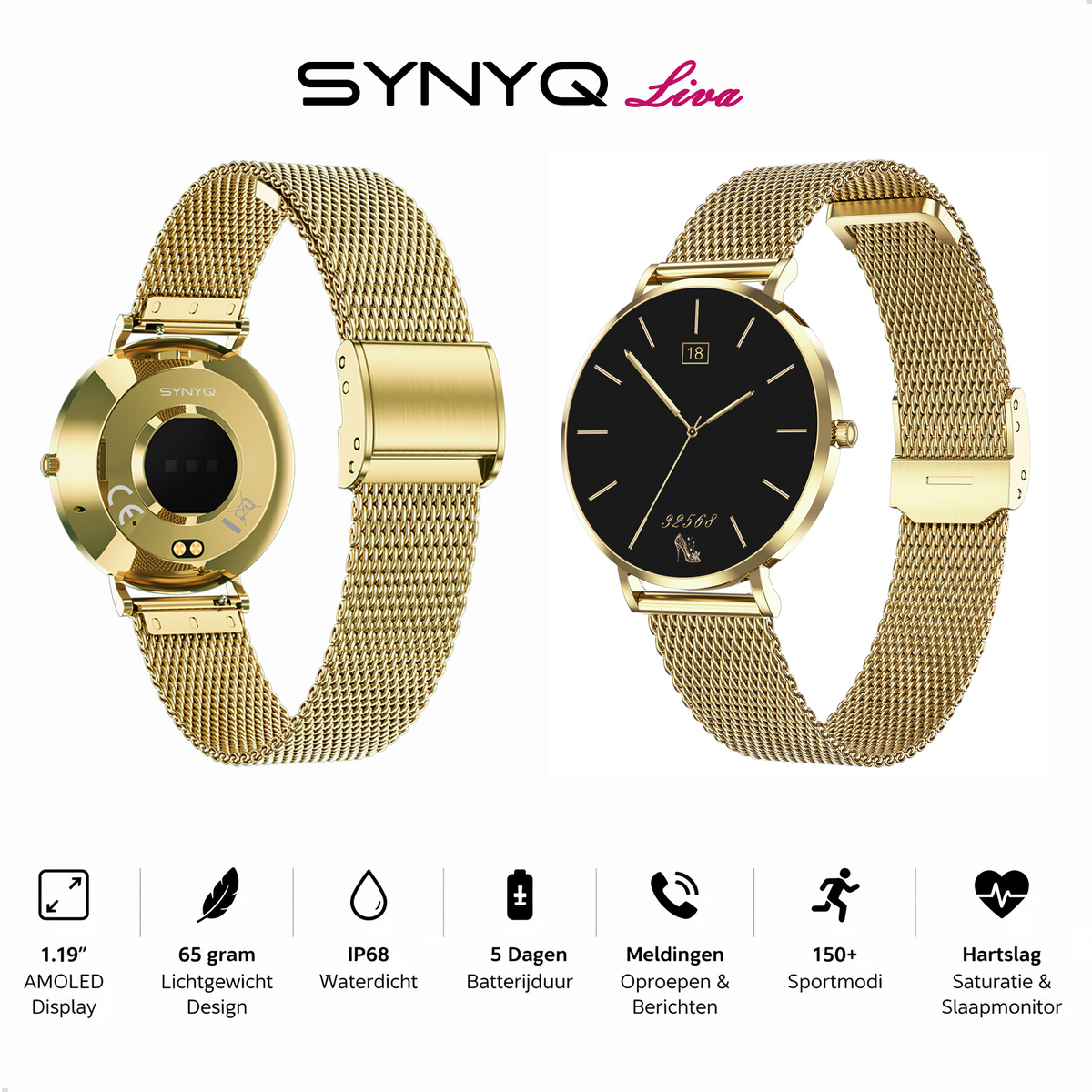 Synyq Liva Smartwatch Dames – 40mm – 3 Bandjes