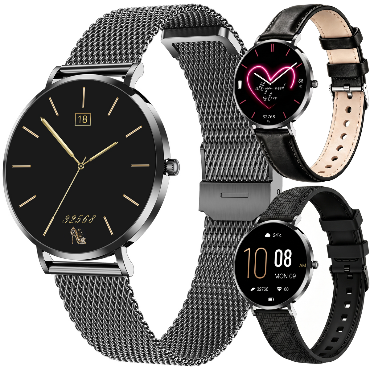 Synyq Liva Smartwatch Dames - Zwart - 40mm - Incl. 3 Bandjes