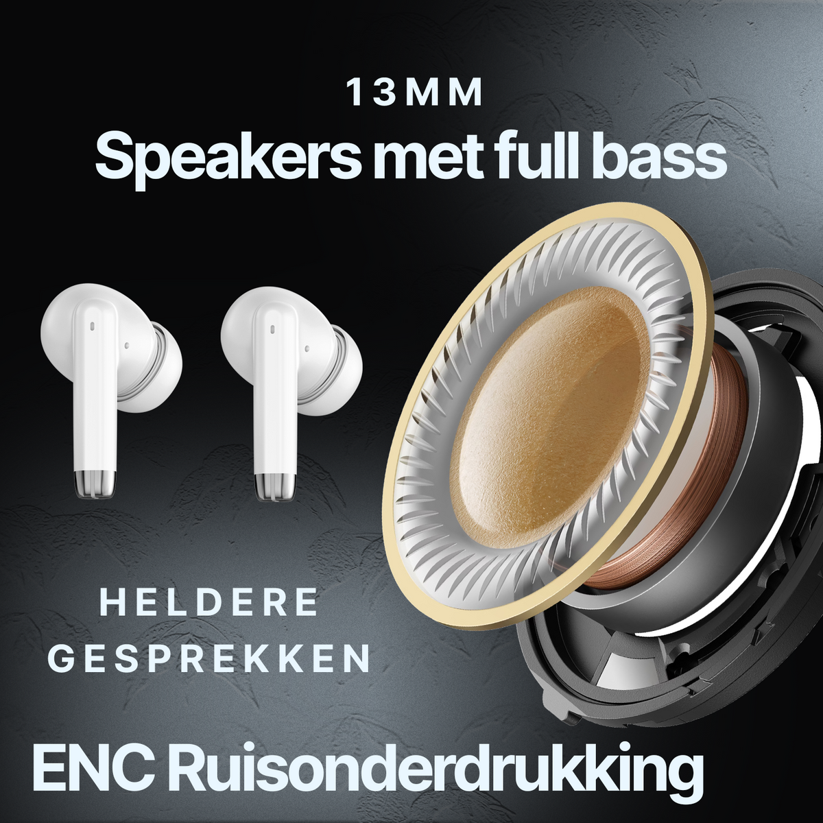 Synyq iPro Draadloze Oordopjes - Wit - 35 Uur Batterij - IPX4 Waterbestendig - Bluetooth 5.3