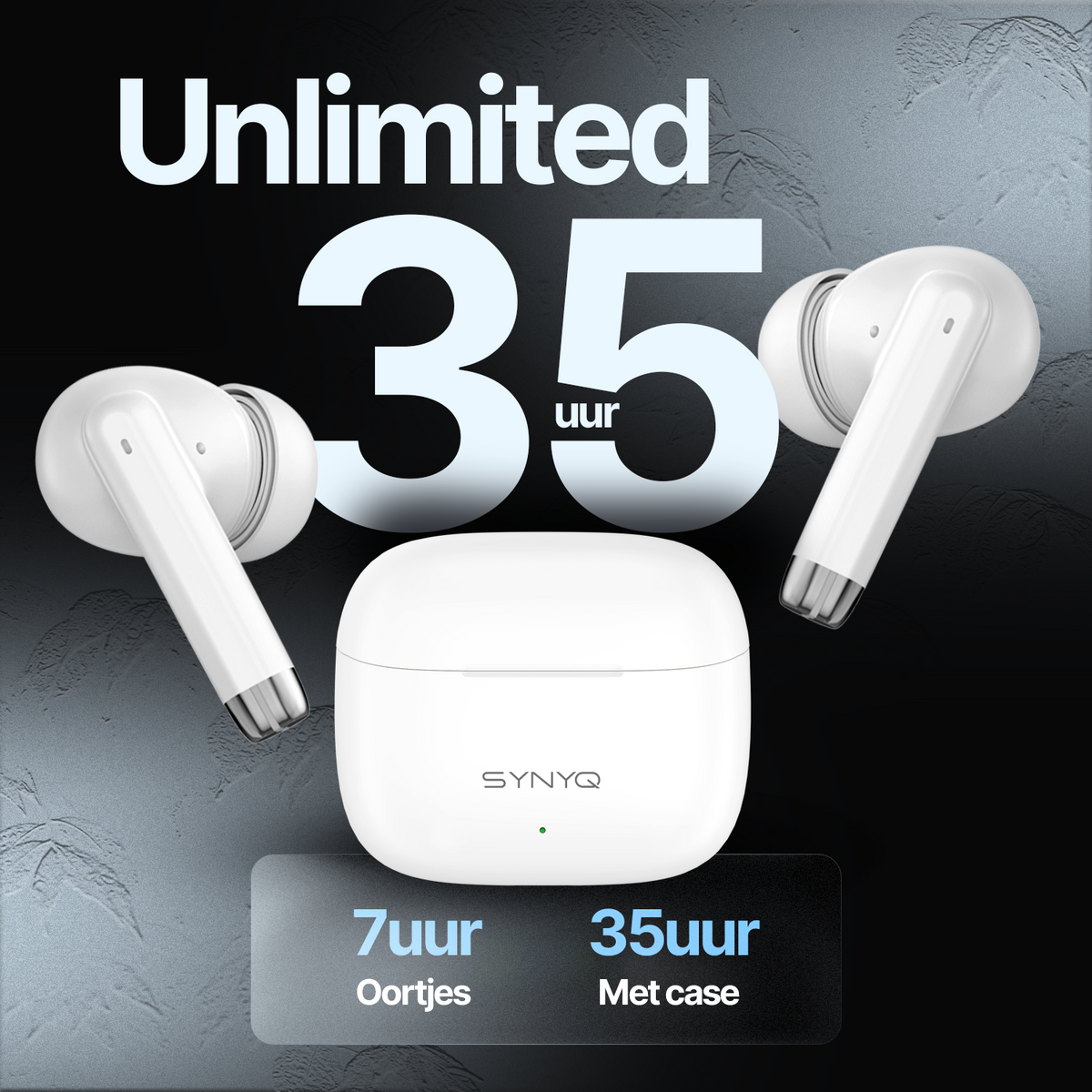 Synyq iPro Draadloze Oordopjes - Wit - 35 Uur Batterij - IPX4 Waterbestendig - Bluetooth 5.3