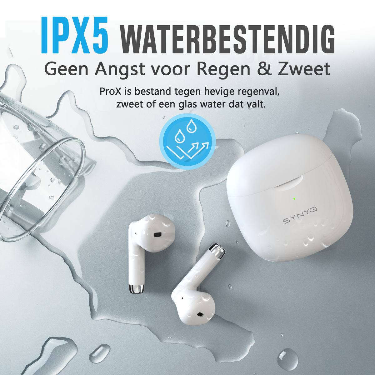 Synyq ProX Draadloze Oordopjes - Wit - Premium Sound - 30 Uur Batterij - IPX5
