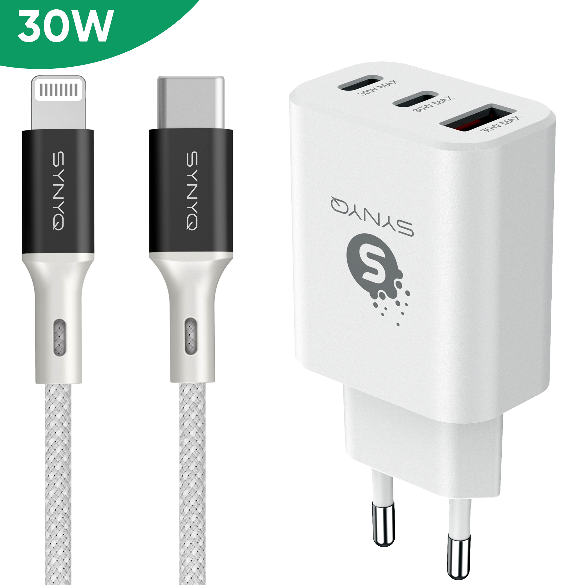 Synyq 30W Snellader (3 Poorten) - Inclusief Lightning Kabel