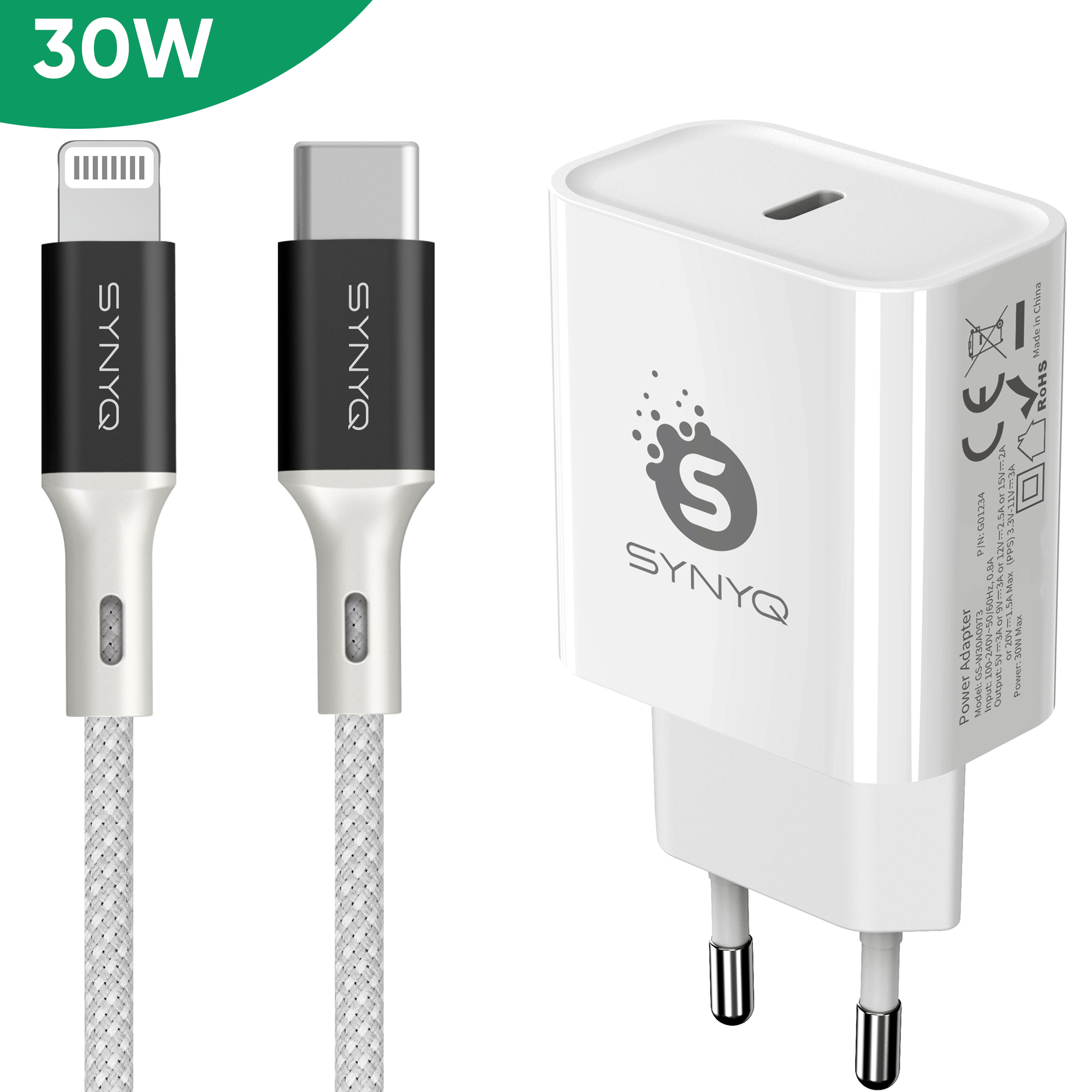 Synyq 30W Snellader Set - Incl. Lightning Kabel - Voor iPhone