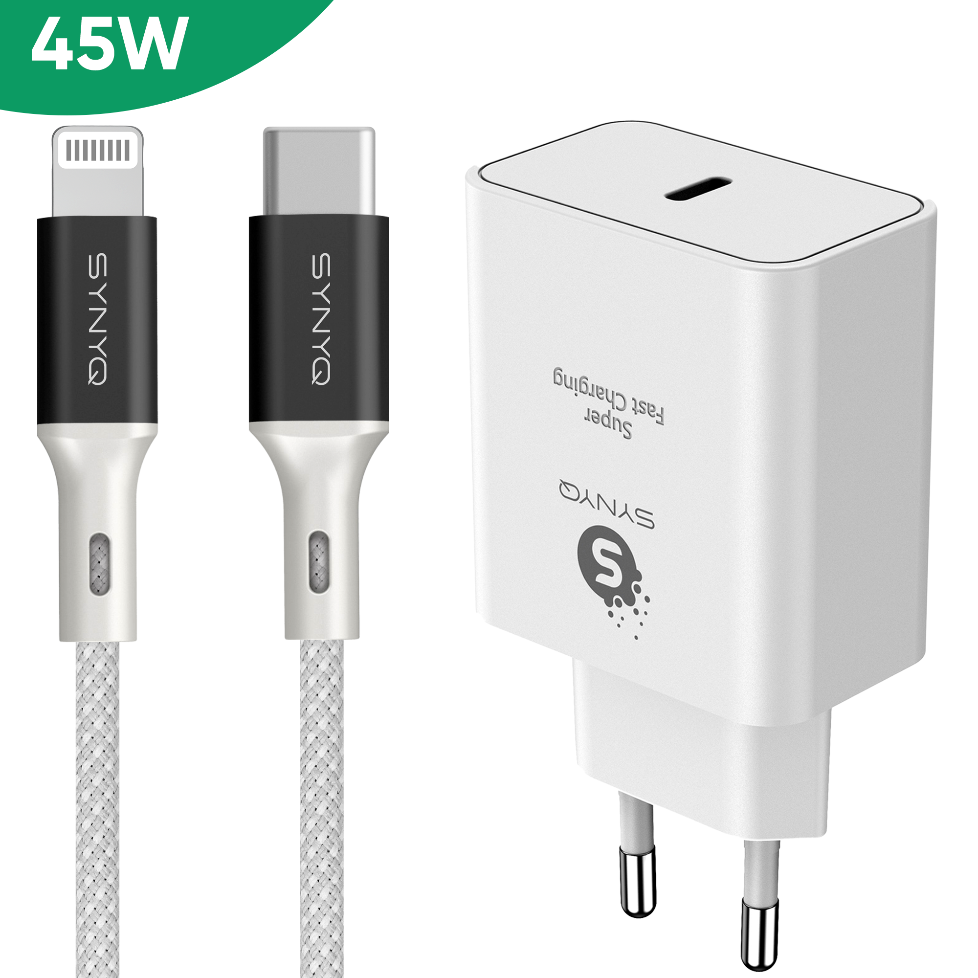 Synyq 45W Snellader - Incl. Lightning Kabel