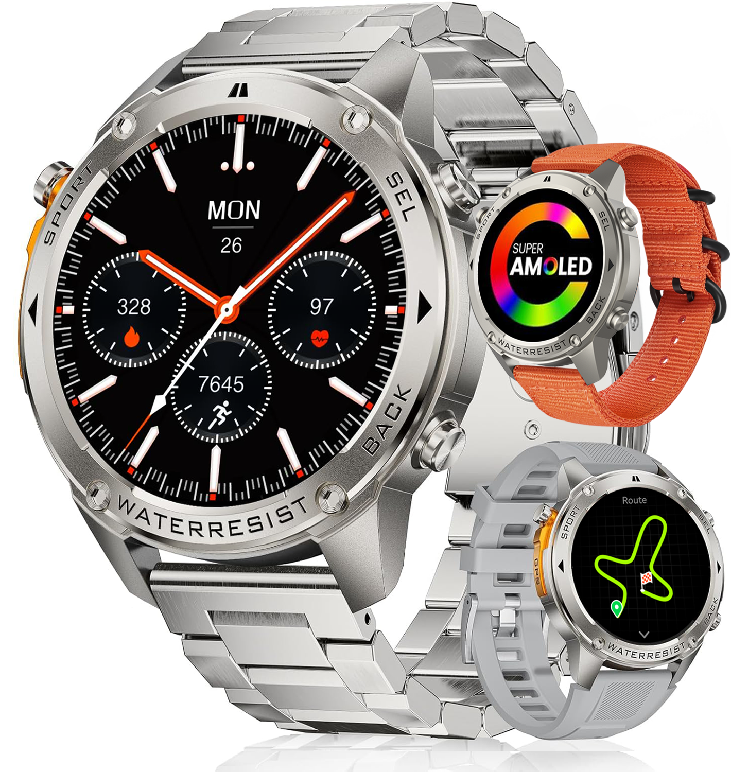 Synyq GPS Pro Smartwatch Heren - AMOLED - 10 Dagen Batterij - Incl. 3 Bandjes