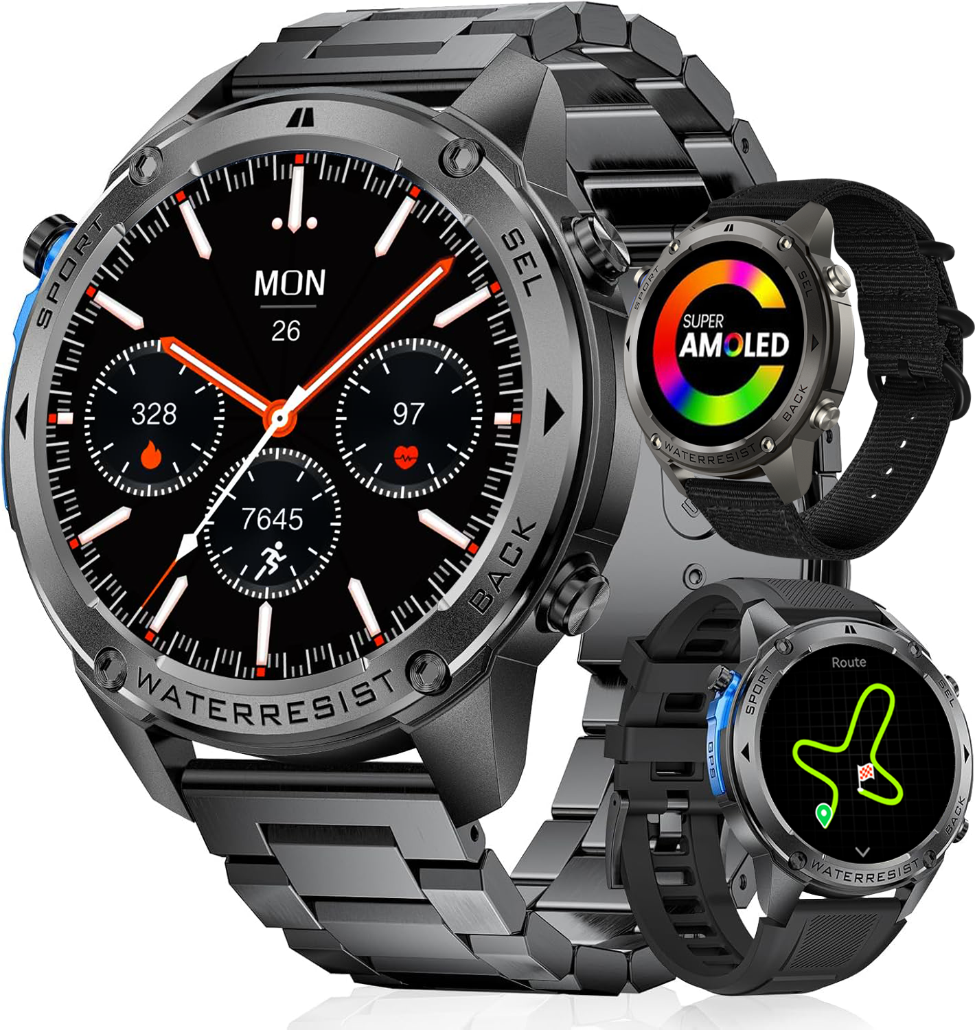 Synyq GPS Pro Smartwatch Heren - AMOLED - 10 Dagen Batterij - Incl. 3 Bandjes
