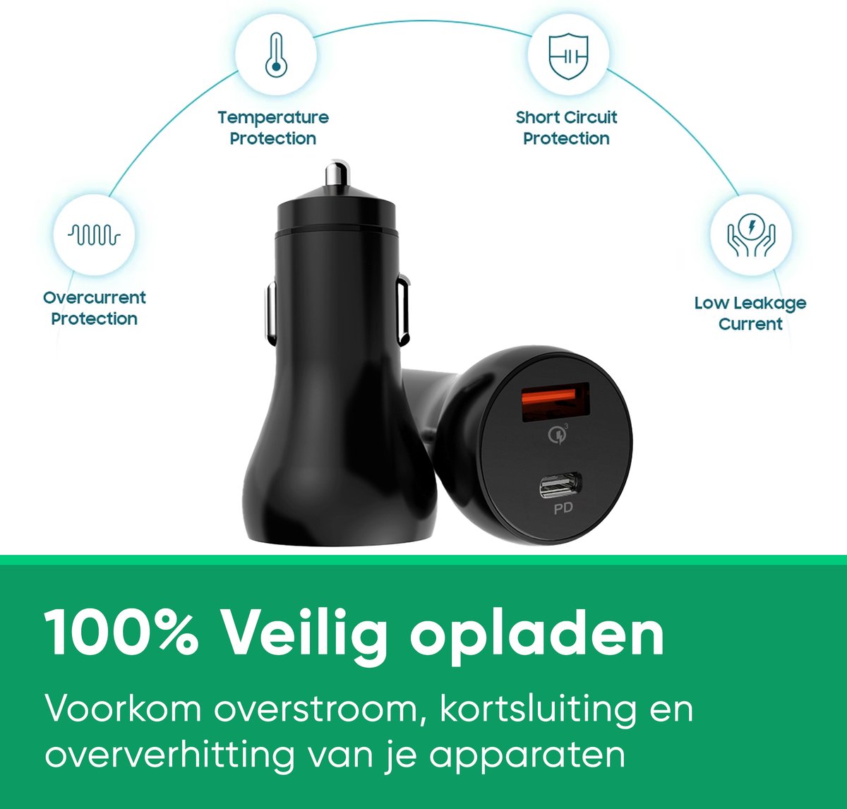 Synyq 38W Dual Auto Snellader - USB-C & USB-A - Universeel