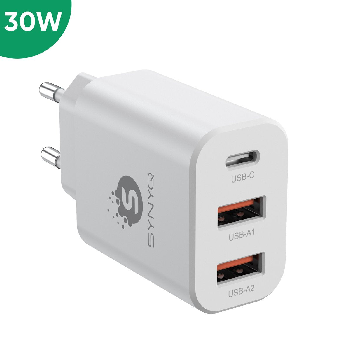 Synyq 30W Multi-Poort Snellader - 1x USB-C & 2x USB-A - Universeel