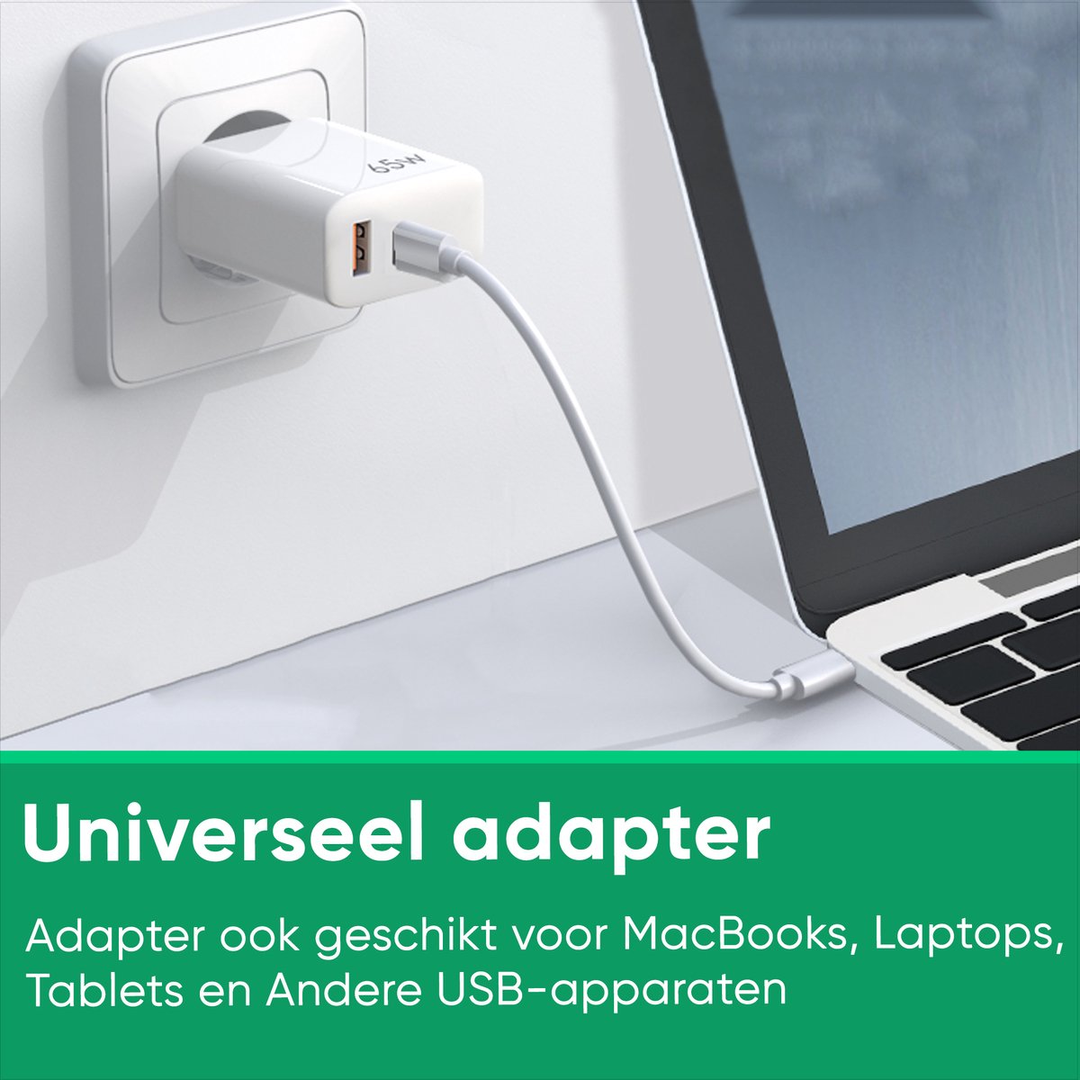 Synyq 65W Dual Poort Snellader - Incl. Lightning Kabel