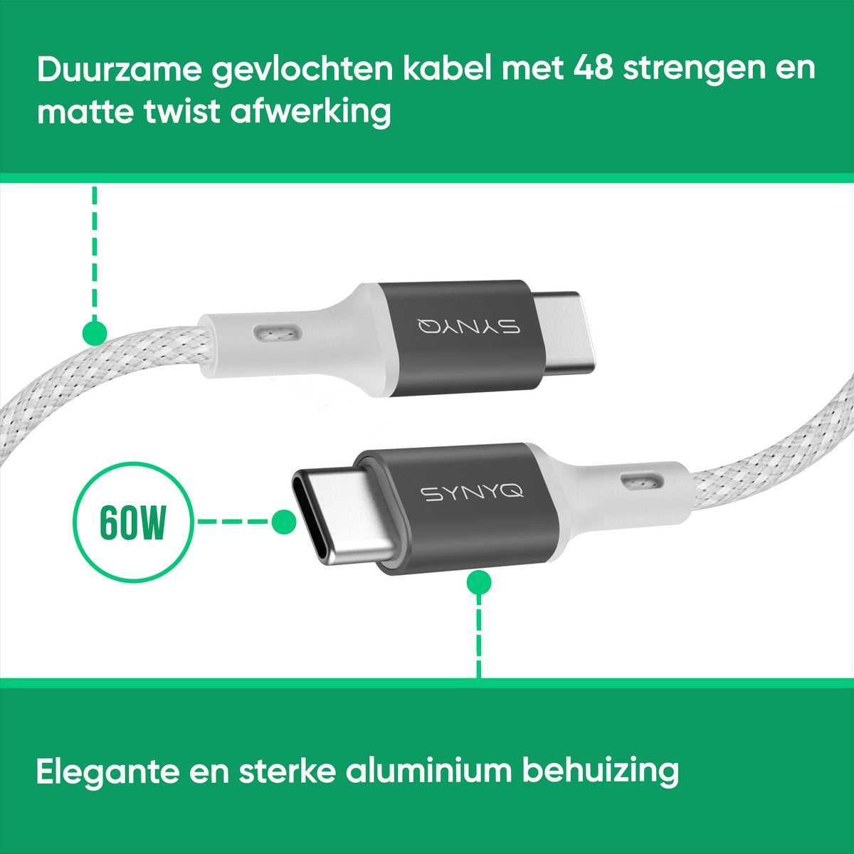 Synyq USB-C naar USB-C Kabel - Gevlochten - (1m / 2m / 3m)