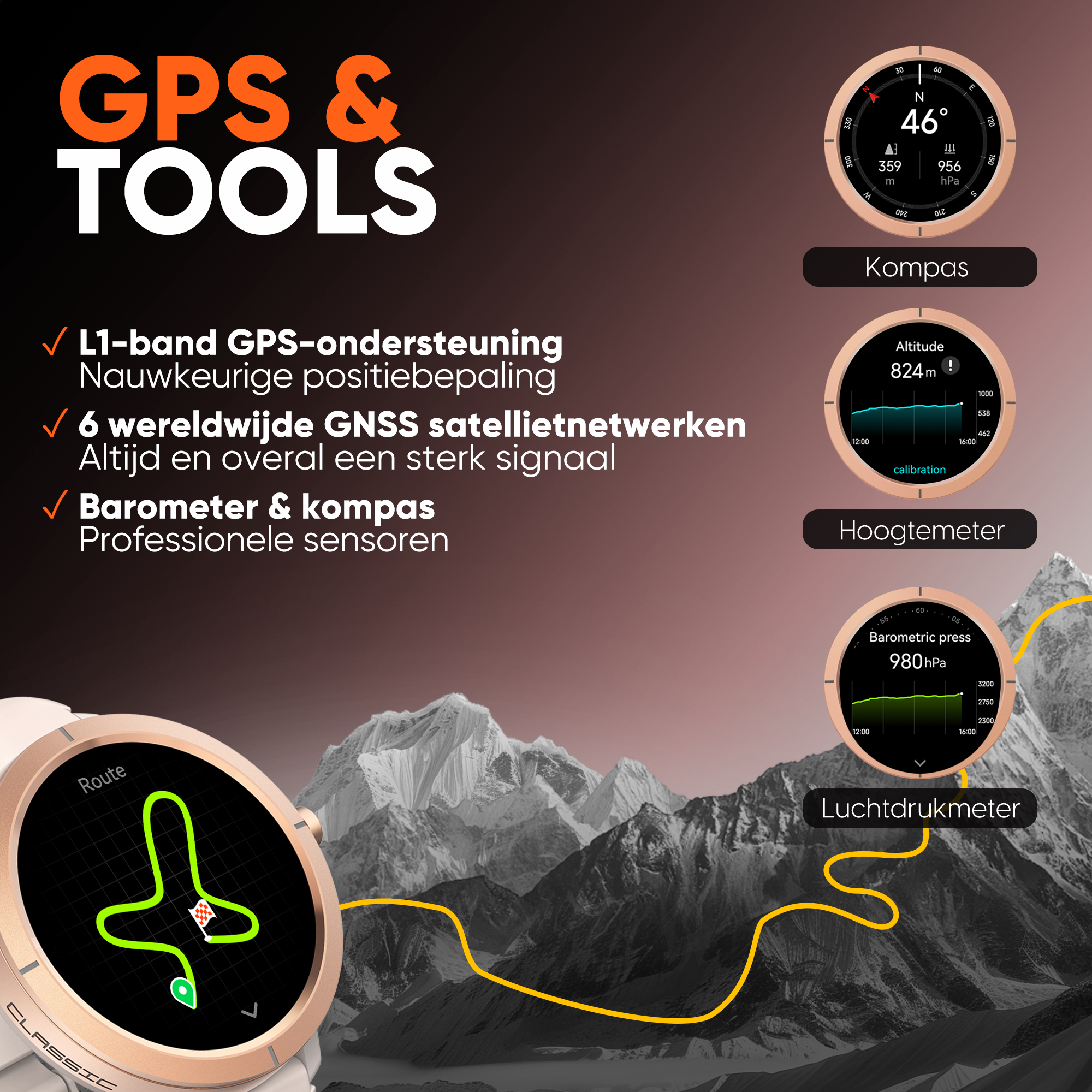 Synyq Evo Pro GPS Smartwatch - Incl. 4 Bandjes