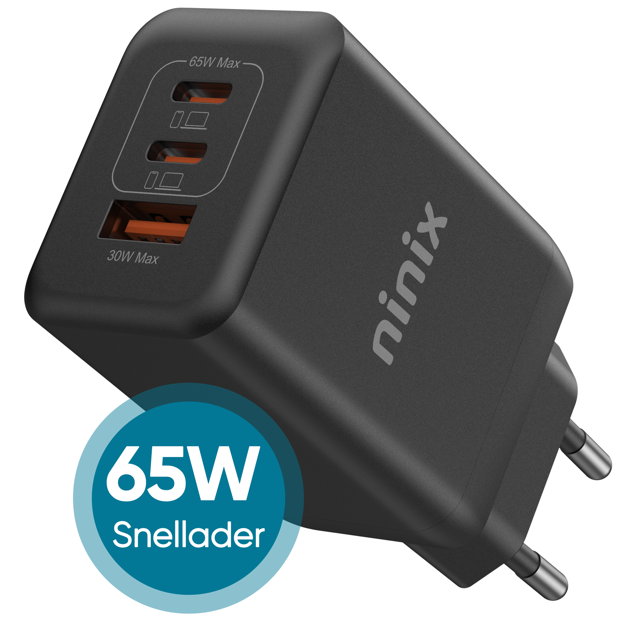 Ninix 65W GaN Snellader - 3 Poorten - Universeel