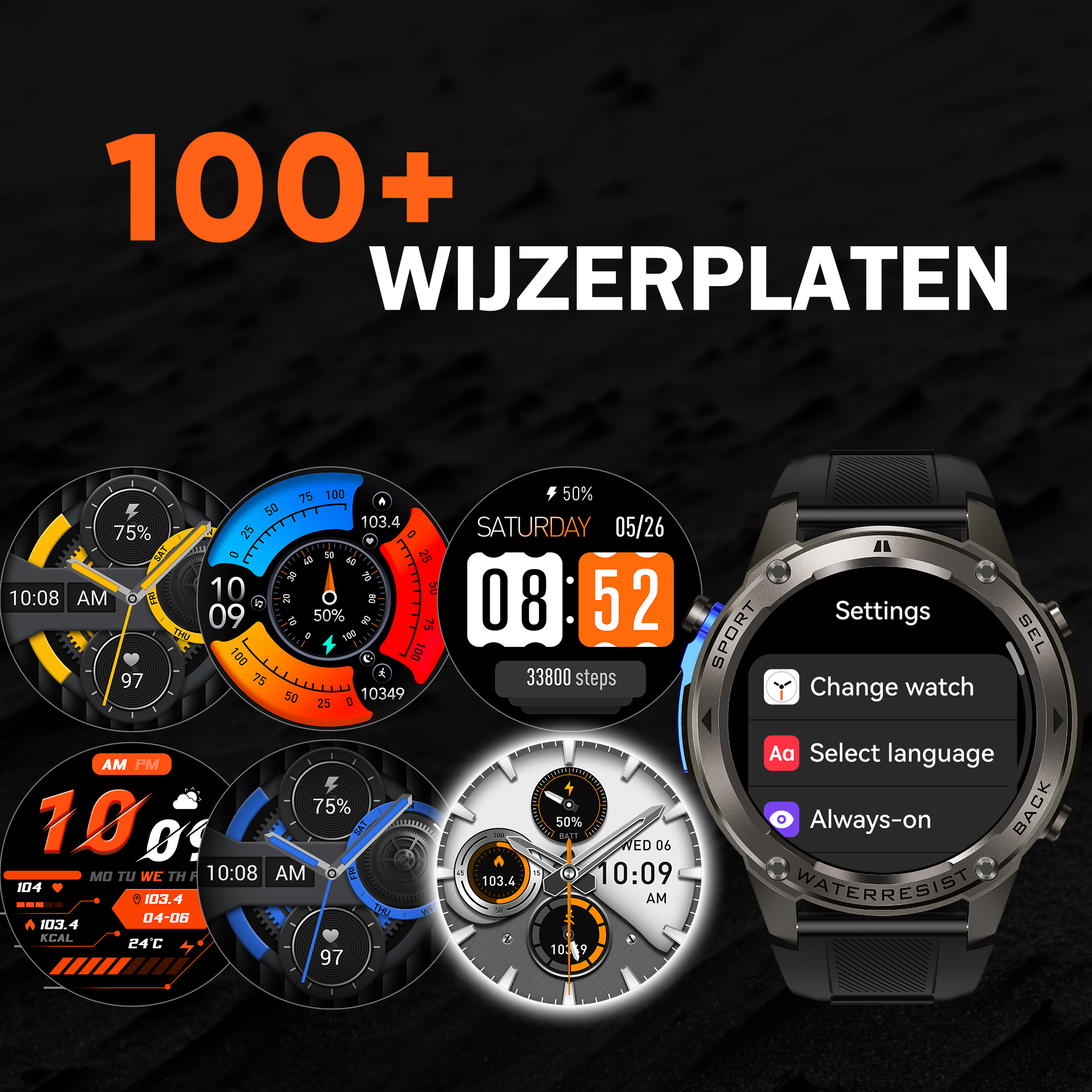 Synyq GPS Pro Smartwatch Heren - AMOLED - 10 Dagen Batterij - Incl. 3 Bandjes