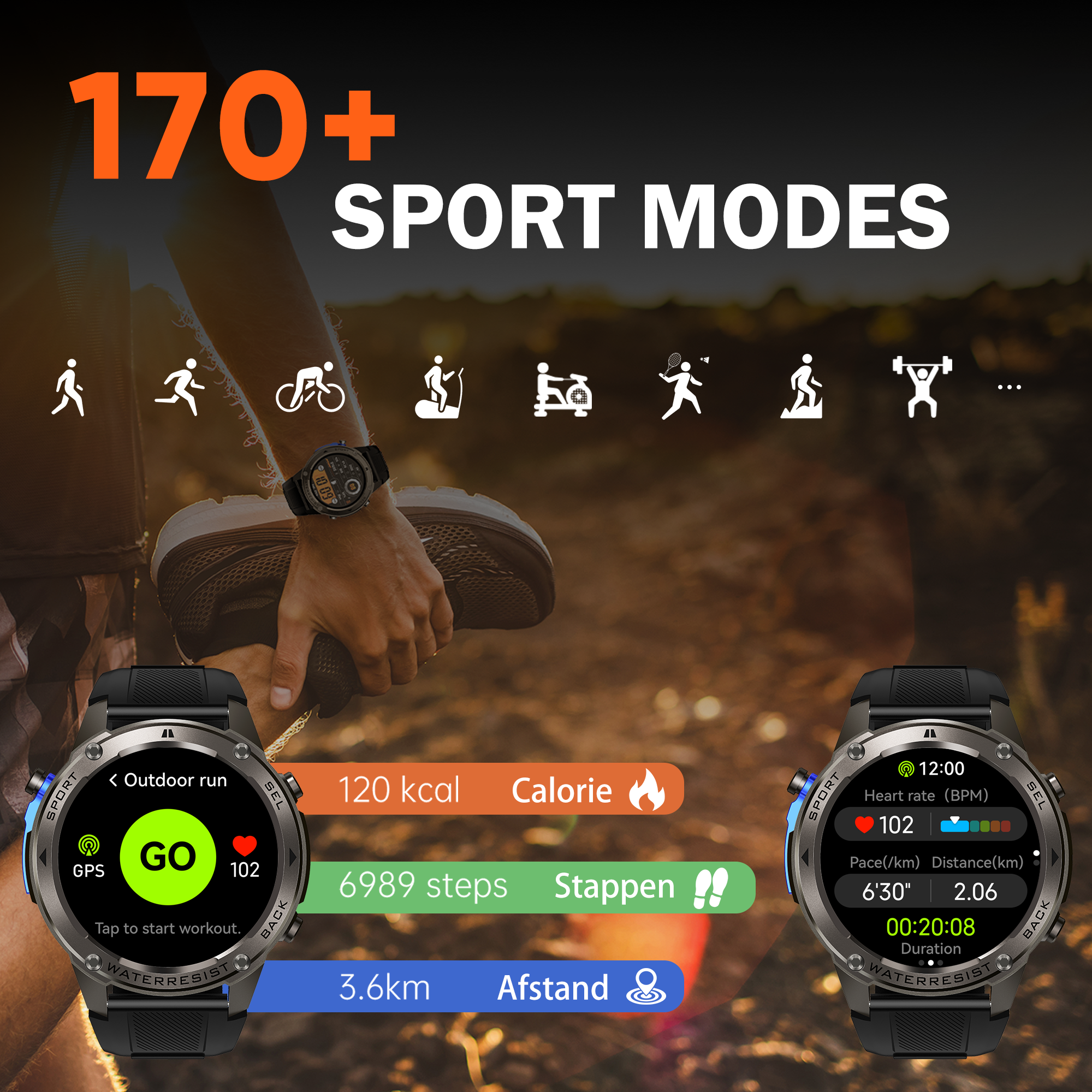 Synyq GPS Pro Smartwatch Heren - AMOLED - 10 Dagen Batterij - Incl. 3 Bandjes