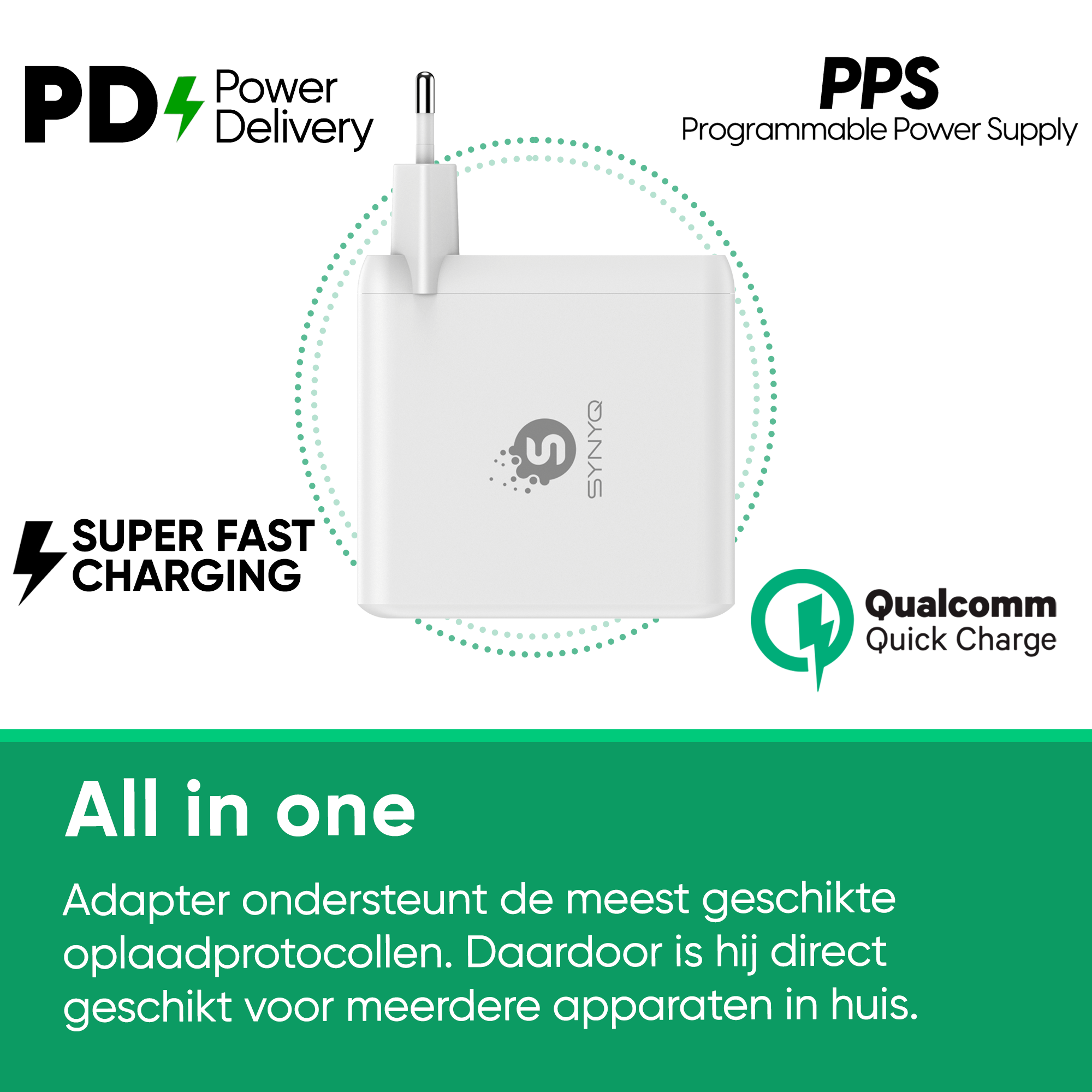 Synyq 100W GaN2 Snellader - 4 Poorten - Universeel