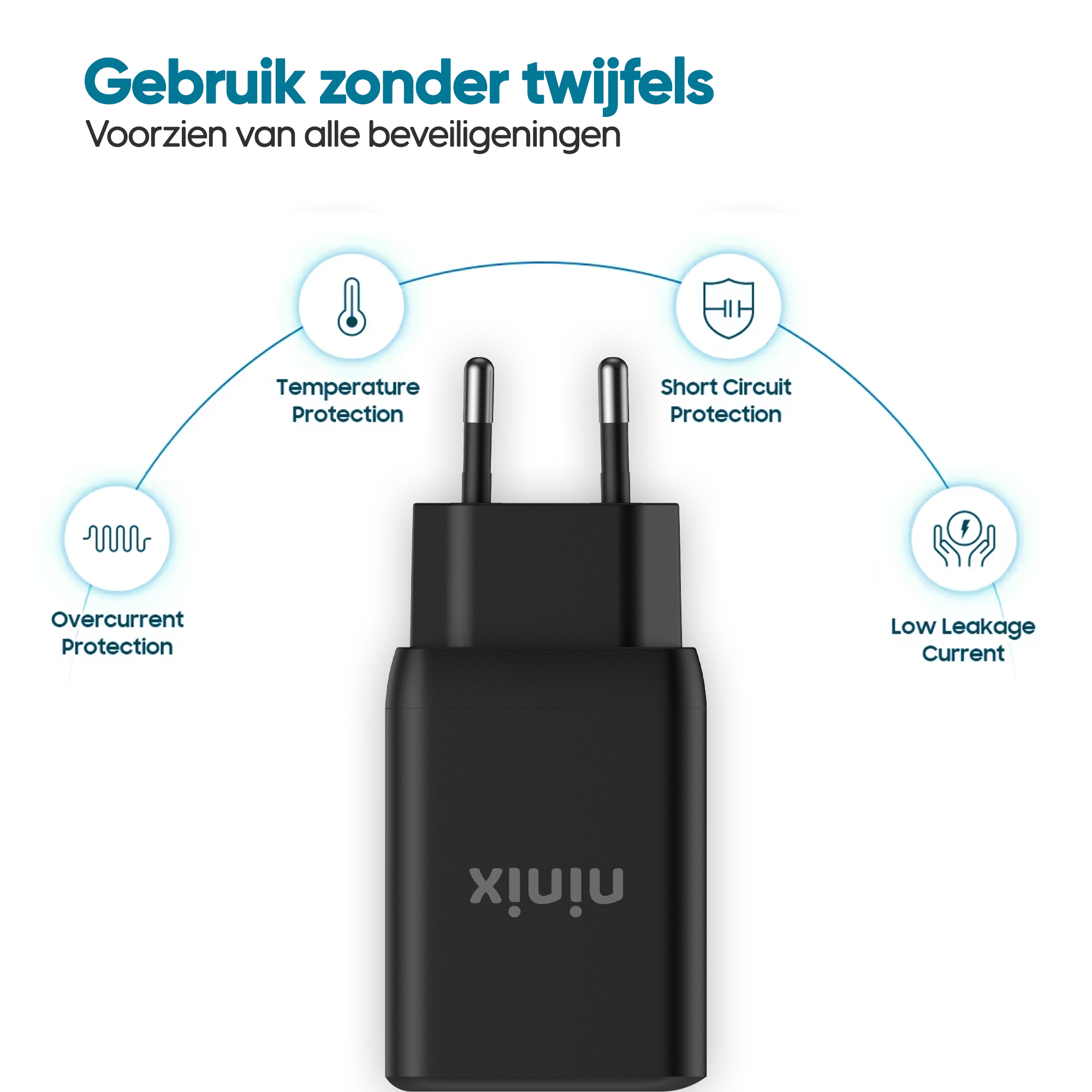 Ninix 65W GaN Snellader - 3 Poorten - Incl. USB-C Kabel - Universeel