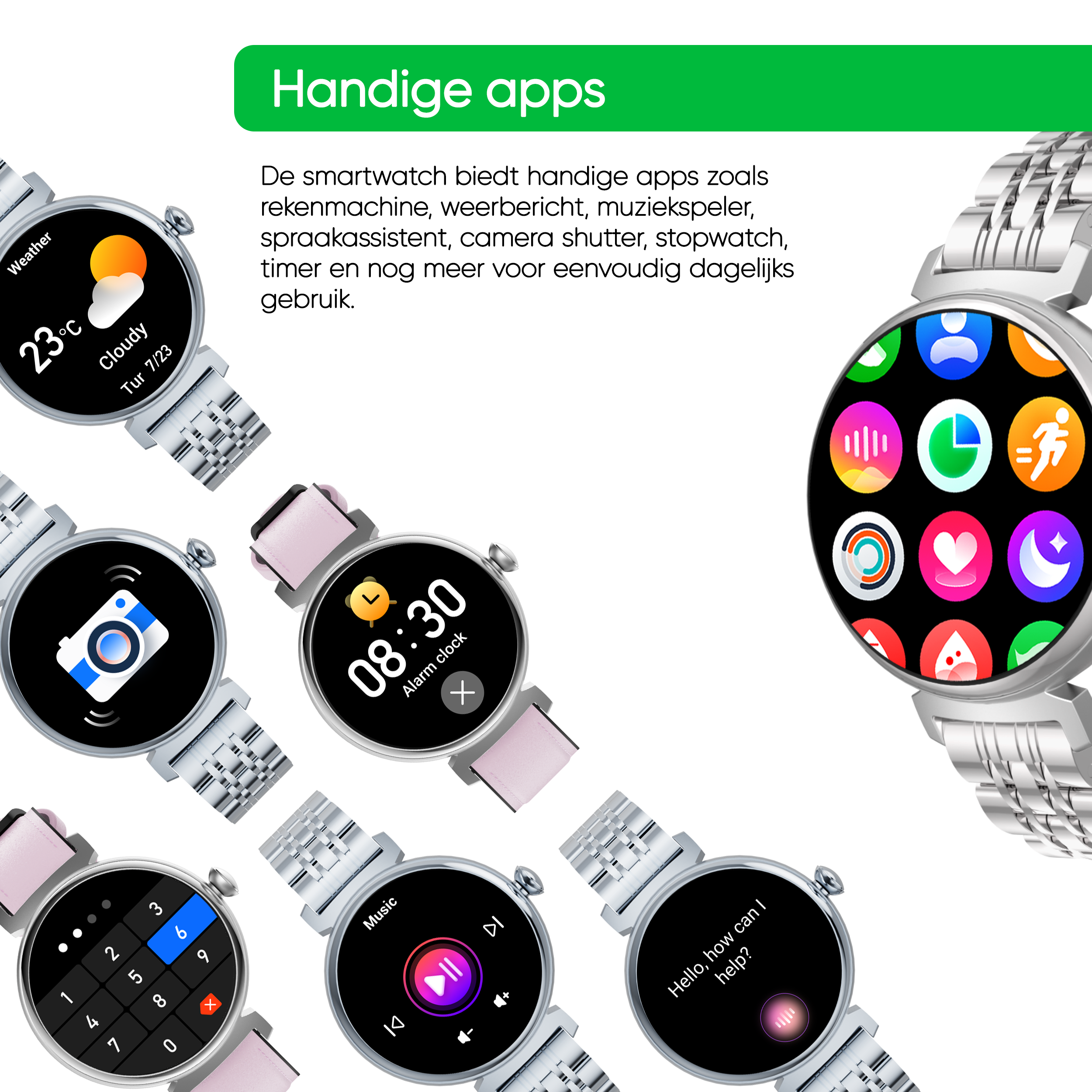 Synyq Elara AMOLED Smartwatch voor Dames - Incl. 3 Bandjes