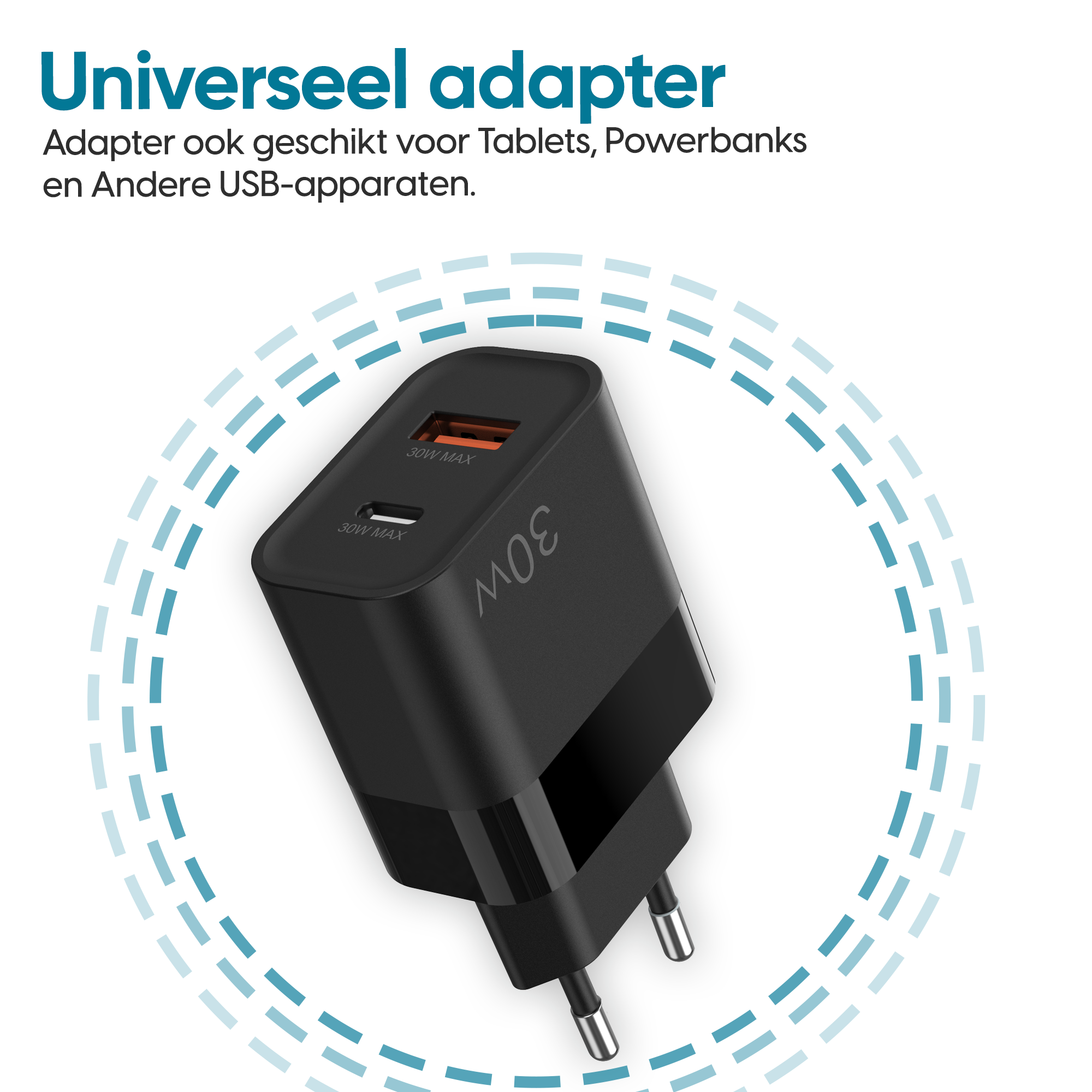 Ninix 30W GaN Snellader - Incl. Lightning Kabel - 2 Poorten