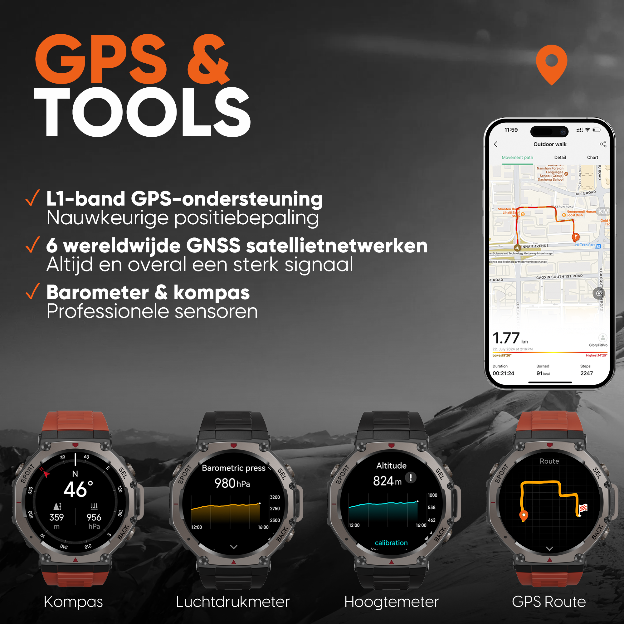 Synyq GPS ProX Smartwatch - Incl. 3 Bandjes