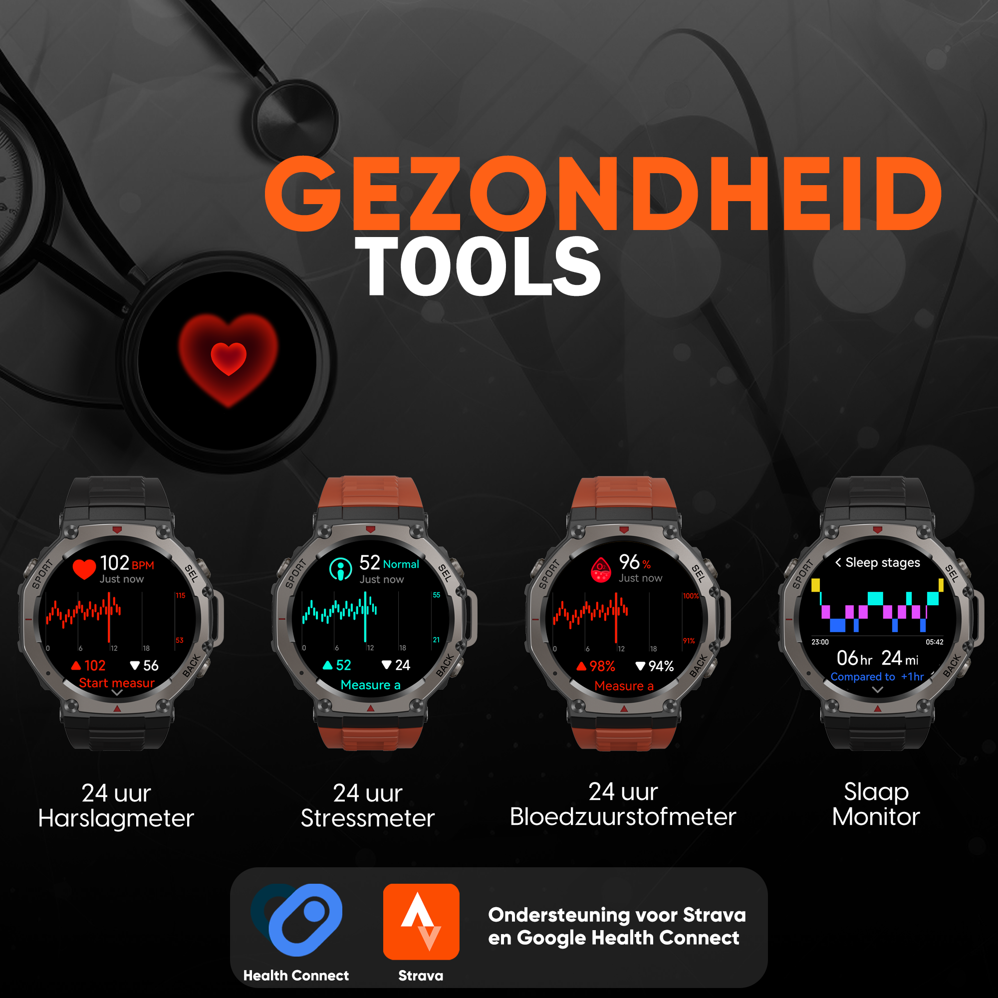 Synyq GPS ProX Smartwatch - Incl. 3 Bandjes