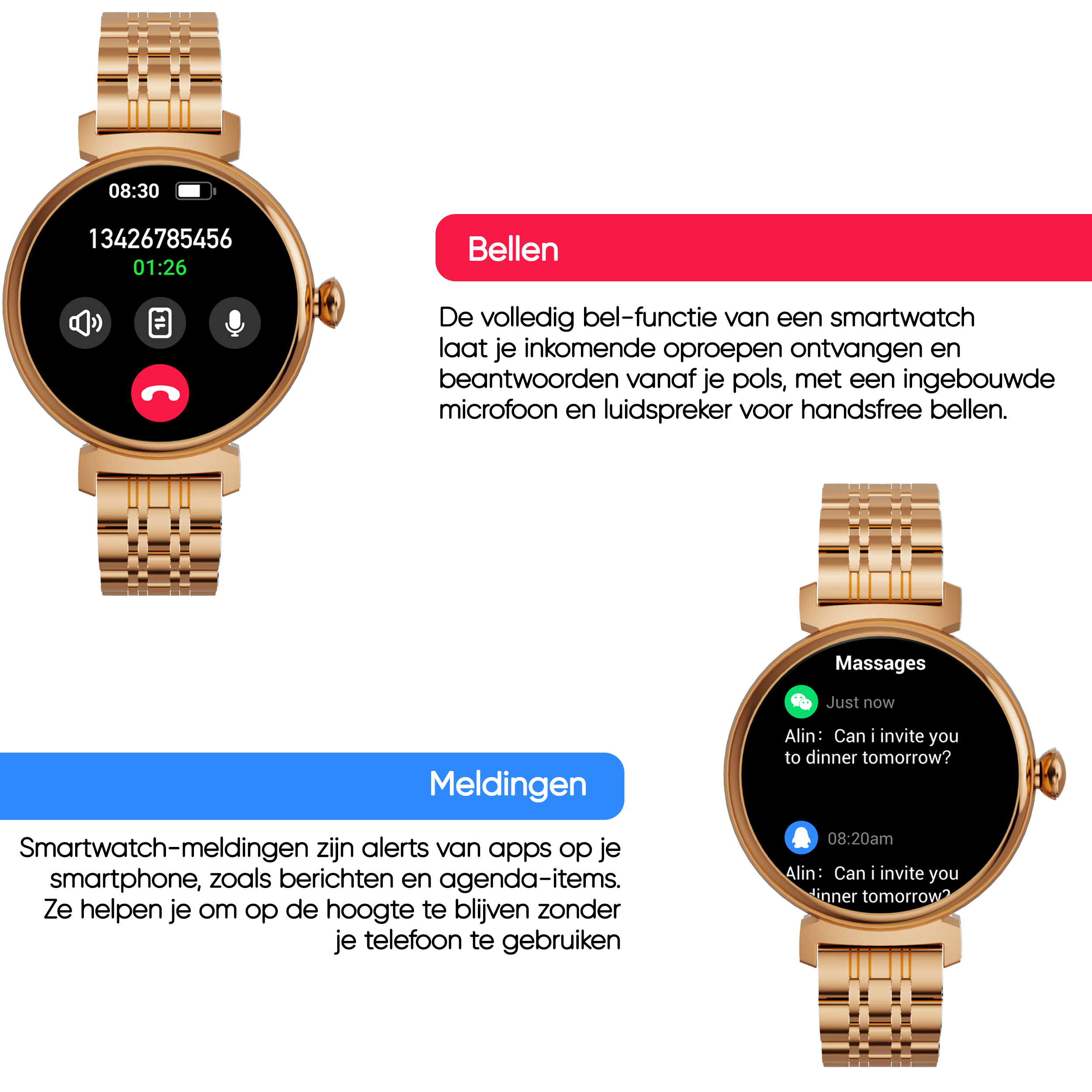 Synyq Elara AMOLED Smartwatch voor Dames - Incl. 3 Bandjes