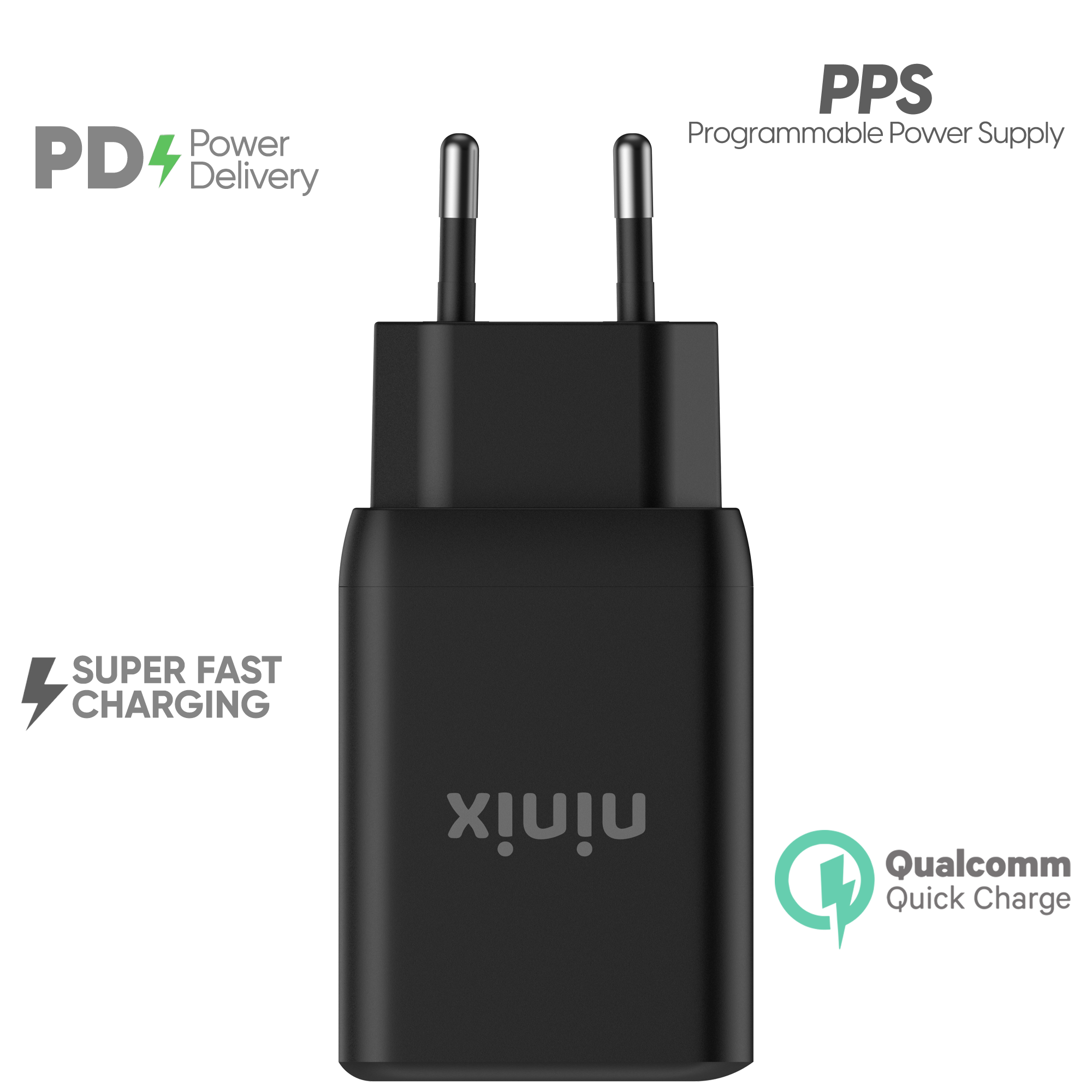 Ninix 65W GaN Snellader - 3 Poorten - Incl. USB-C Kabel - Universeel