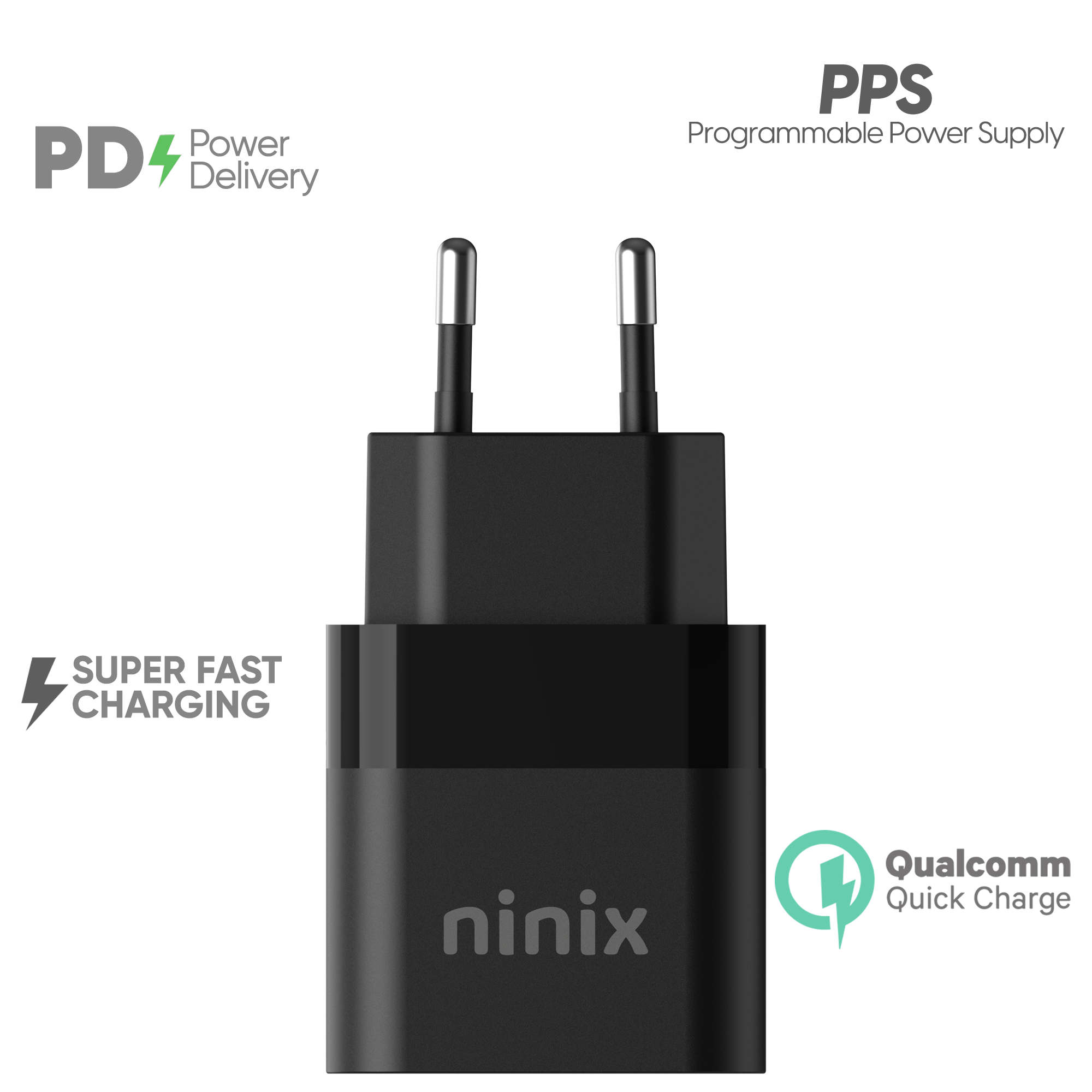 Ninix 30W GaN Snellader - Incl. Lightning Kabel - 2 Poorten
