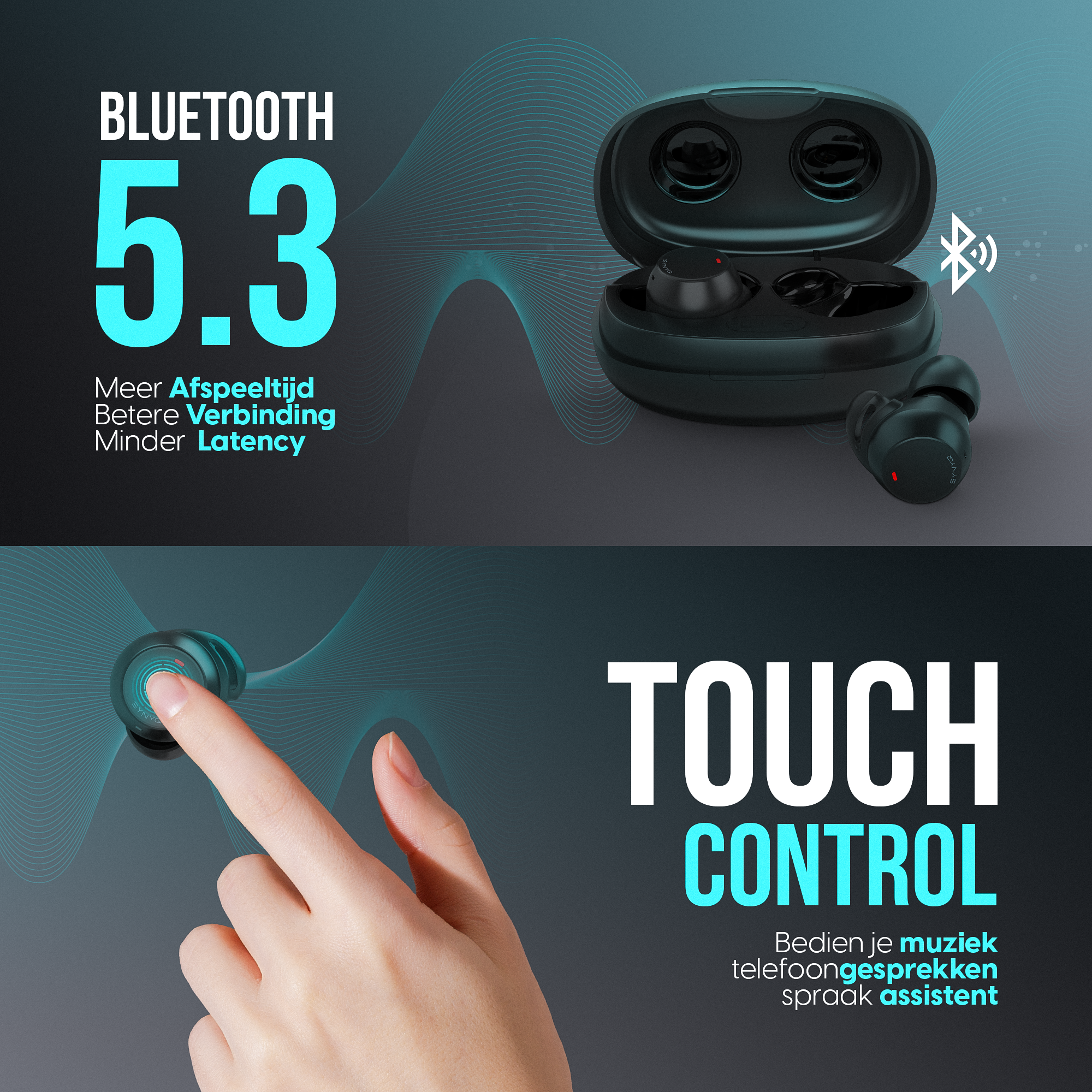 Synyq Aria Buds - Draadloze Oordopjes - 30 uur Batterij - Waterbestendig