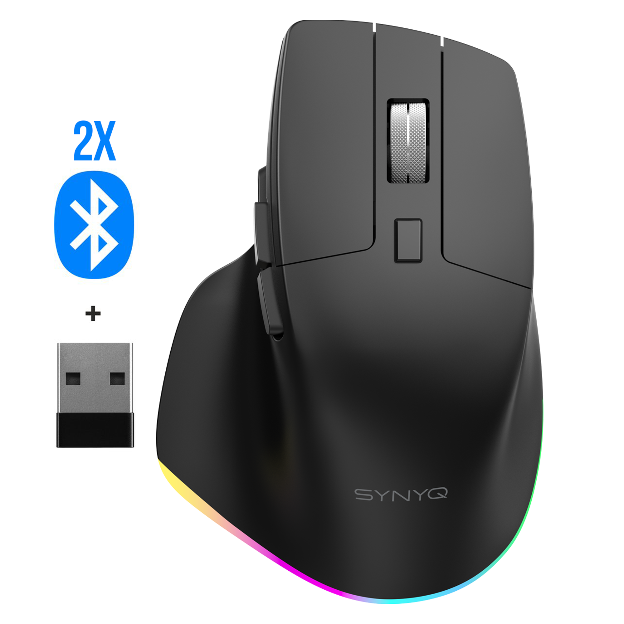 Synyq Draadloze Ergonomische Muis 3-in-1 - Oplaadbaar - Stil - 6 Knoppen