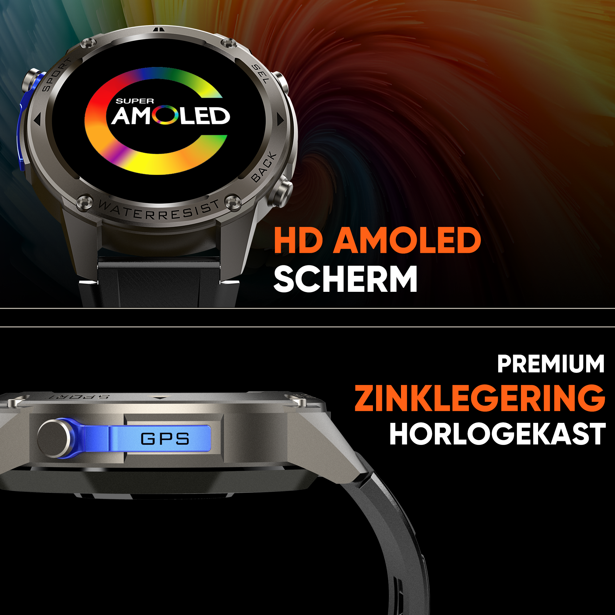 Synyq GPS Pro Smartwatch Heren - AMOLED - 10 Dagen Batterij - Incl. 3 Bandjes