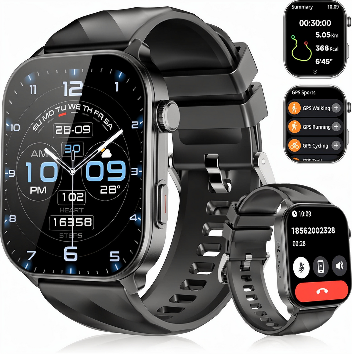 Synyq Axis GPS Smartwatch Dames en Heren - Zwart - Incl. 2 Bandjes