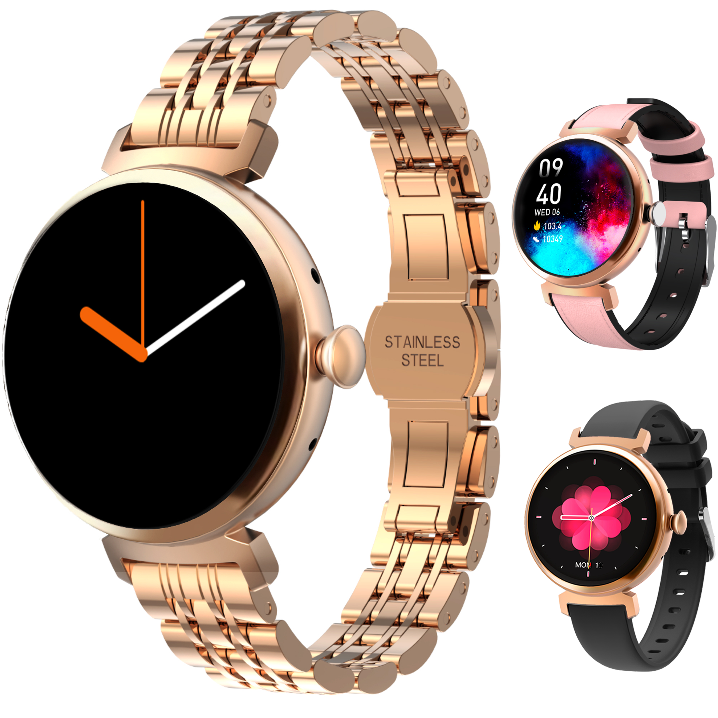 Synyq Elara AMOLED Smartwatch voor Dames - Incl. 3 Bandjes