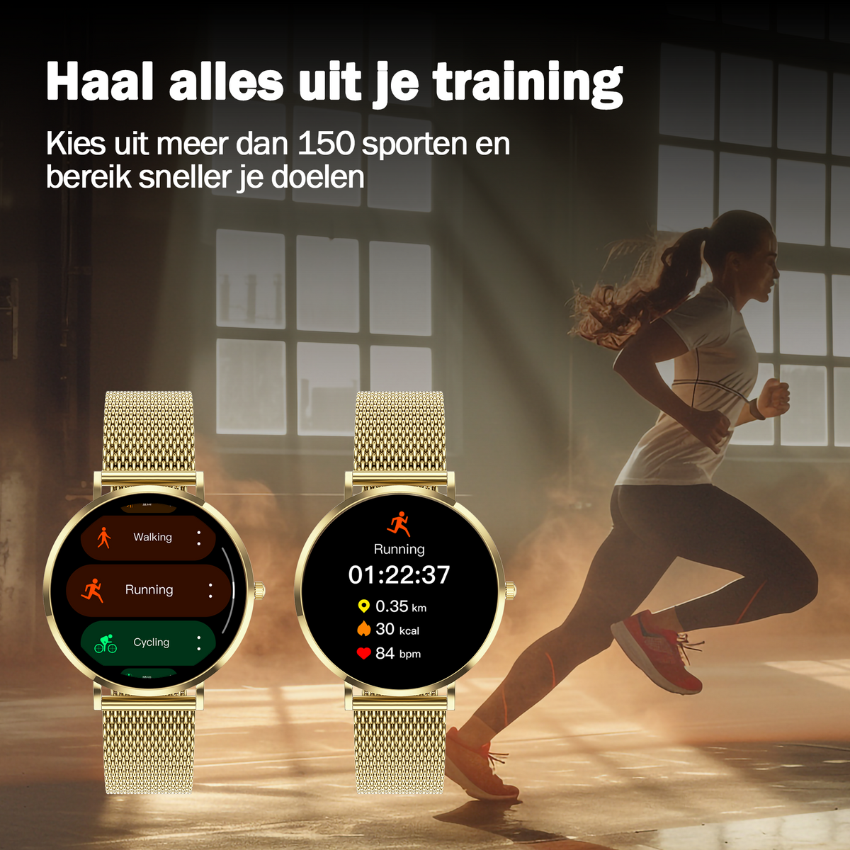 Synyq Liva Smartwatch Dames - Goudkleurig - 40mm - Incl. 3 Bandjes