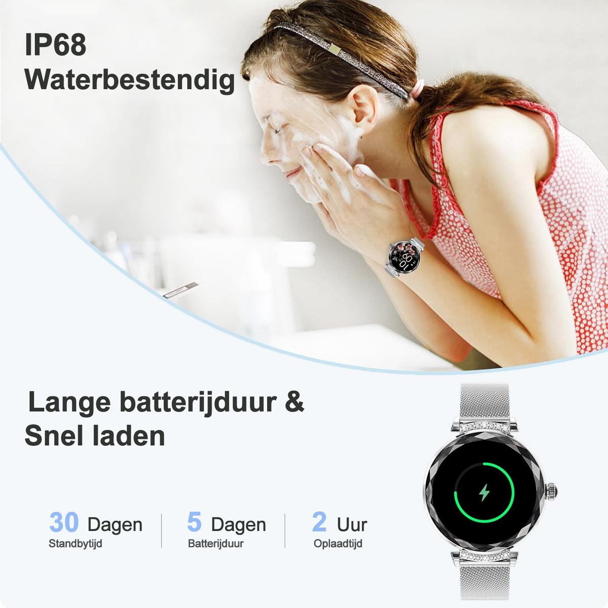 Synyq Diamond Smartwatch Dames - Zilverkleurig - 39mm AMOLED - Incl. 2 Bandjes