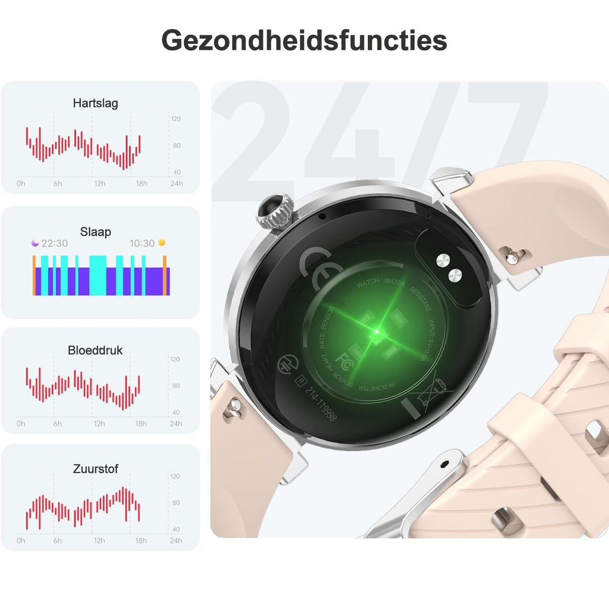 Synyq Diamond Smartwatch Dames - Zilverkleurig - 39mm AMOLED - Incl. 2 Bandjes