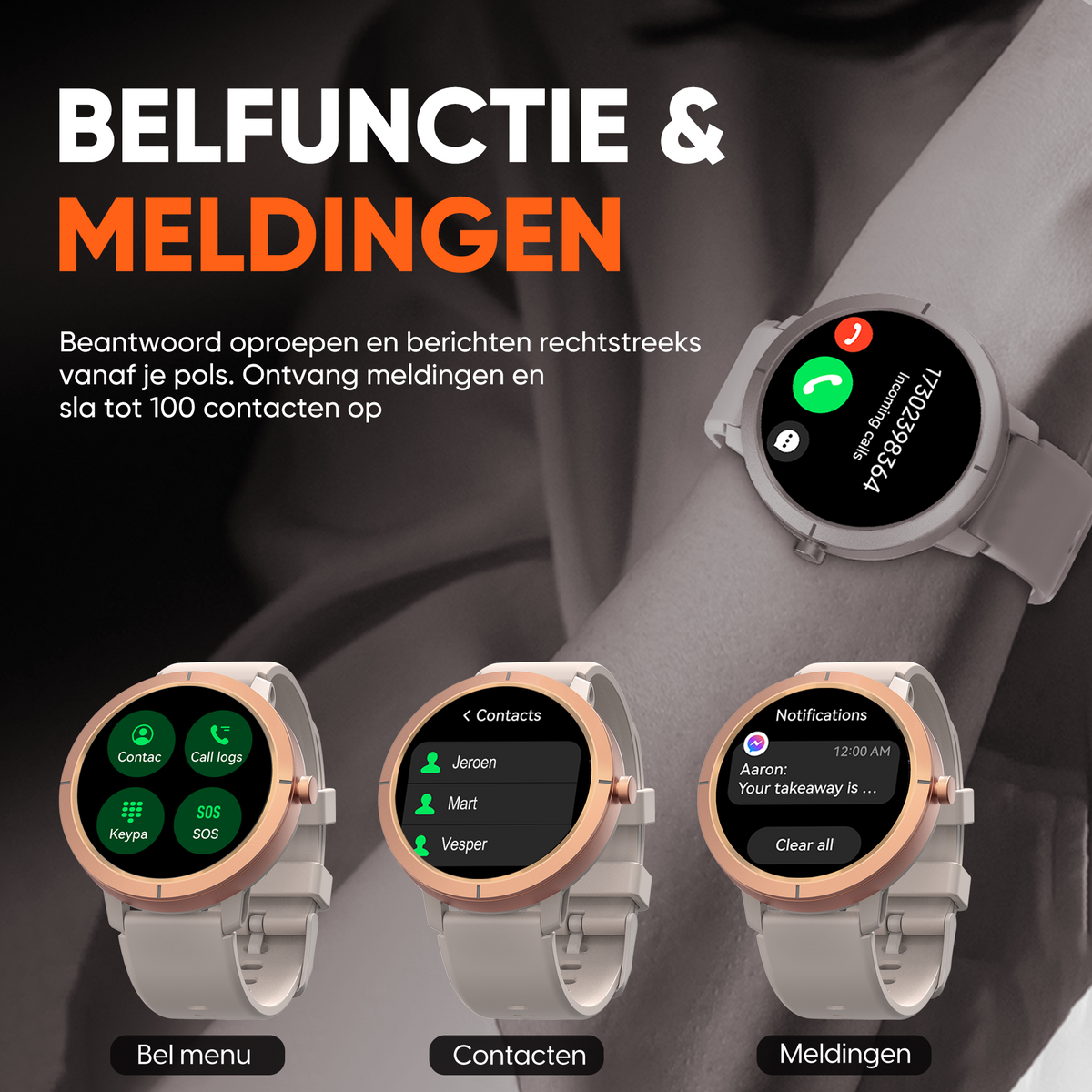 Synyq Evo Pro GPS Smartwatch Dames - Rosé Goud - 5ATM Waterdicht - Incl. 4 Bandjes
