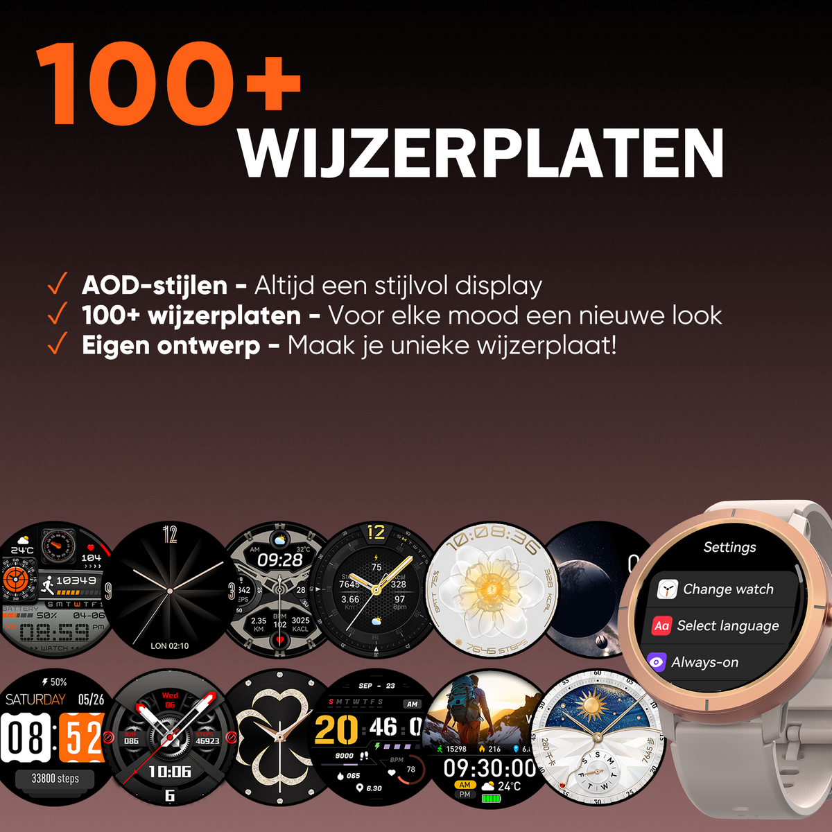 Synyq Evo Pro GPS Smartwatch Dames - Rosé Goud - 5ATM Waterdicht - Incl. 4 Bandjes