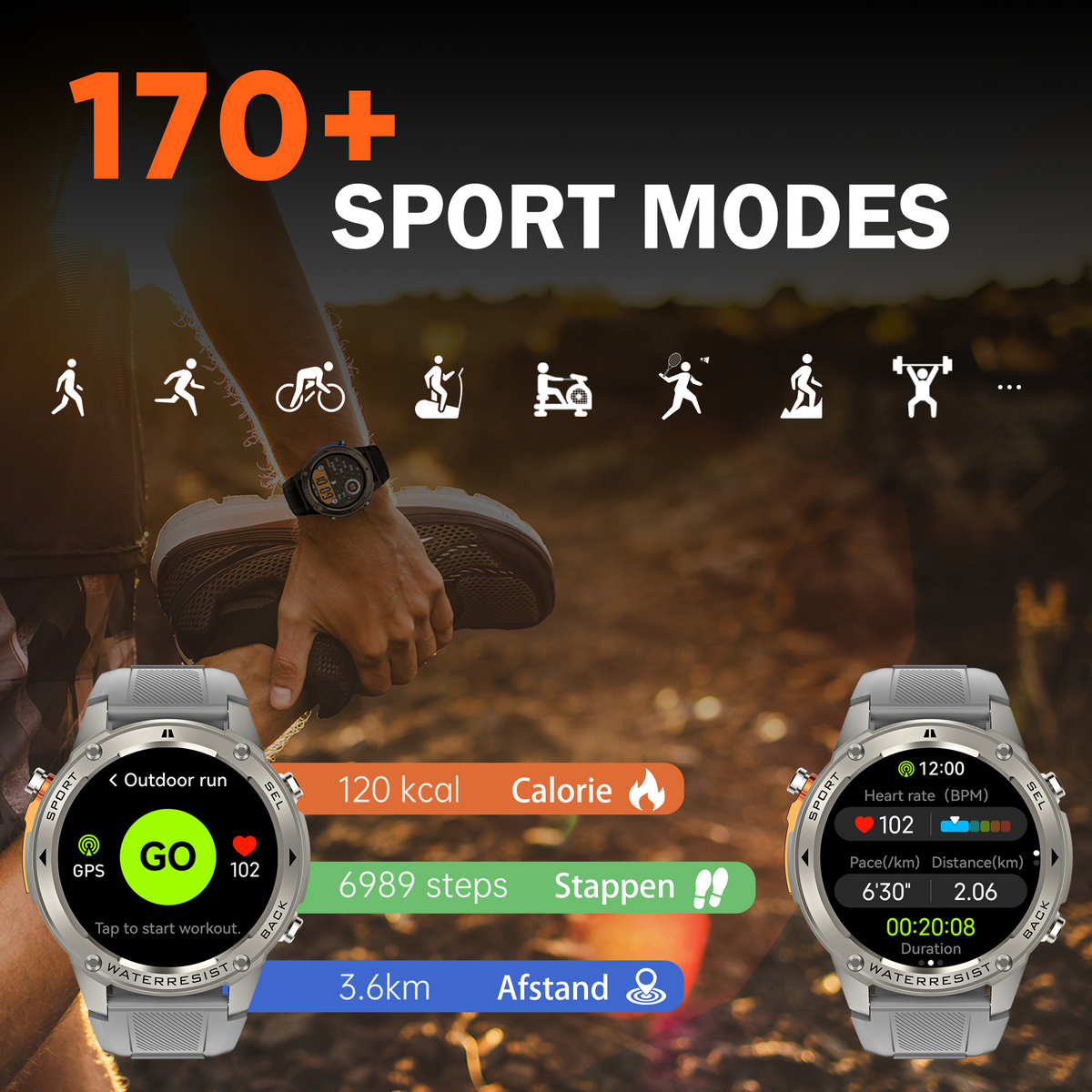 Synyq GPS Pro Smartwatch Heren - Steel - AMOLED - 10 Dagen Batterij - Incl. 4 Bandjes