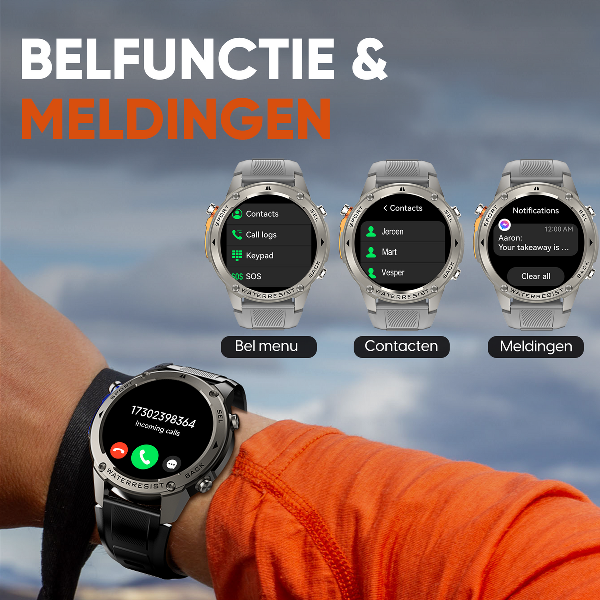 Synyq GPS Pro Smartwatch Heren - Steel - AMOLED - 10 Dagen Batterij - Incl. 4 Bandjes
