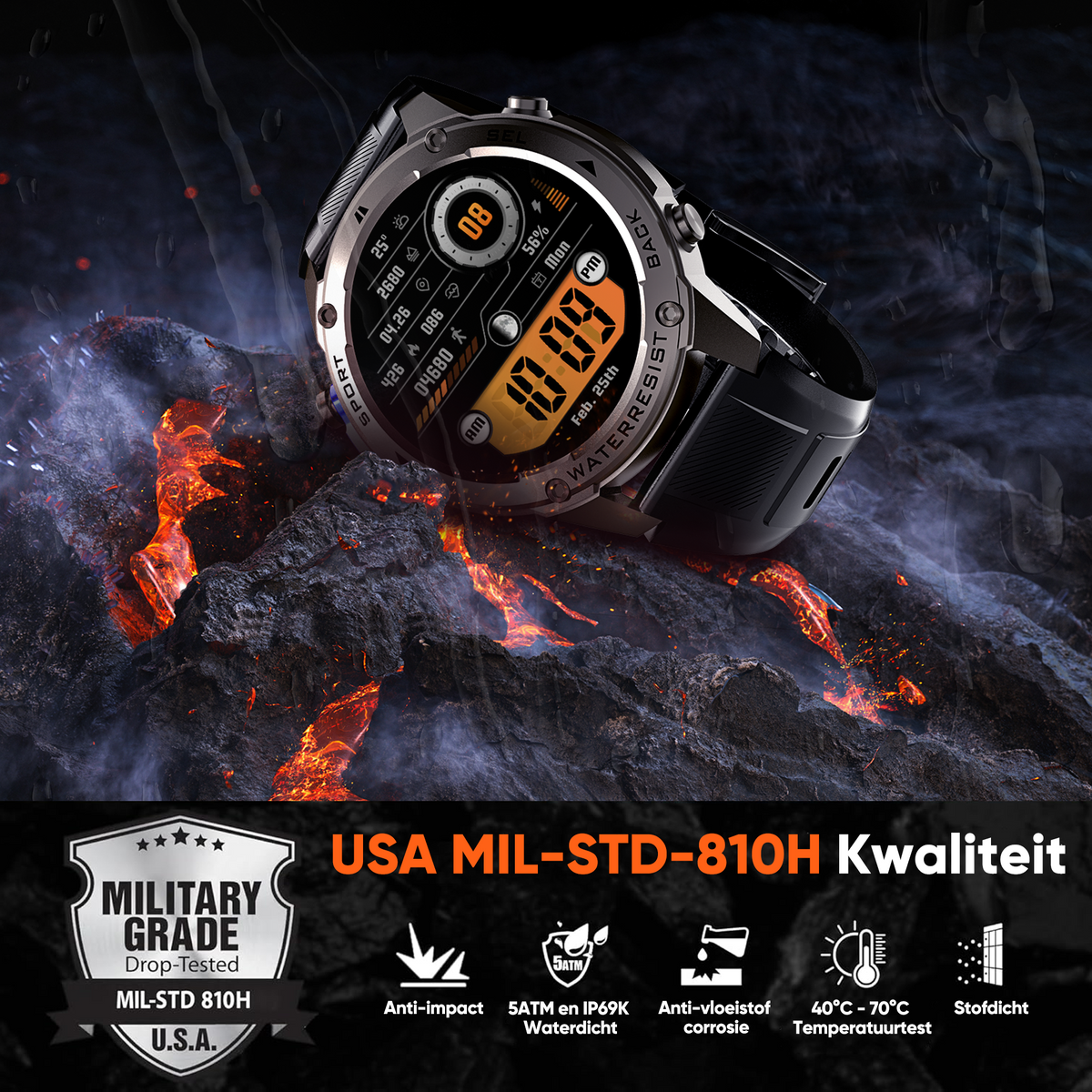 Synyq GPS Pro Smartwatch Heren - Steel - AMOLED - 10 Dagen Batterij - Incl. 4 Bandjes