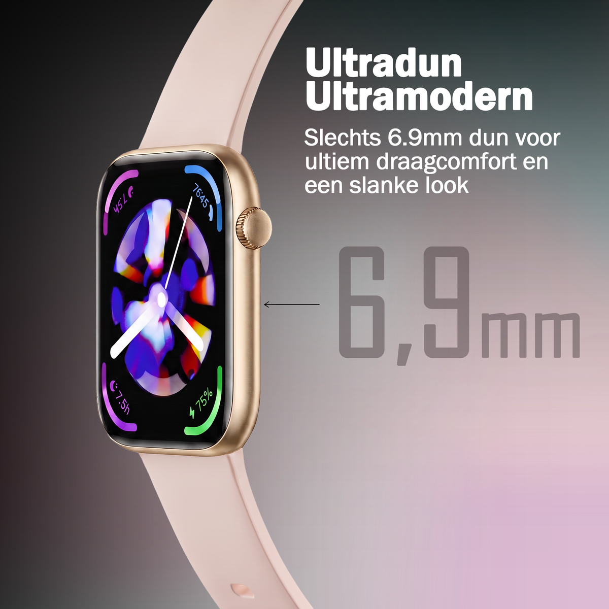 Synyq Health Pro Smartwatch Dames - Goud - Ultradun (6.9mm) - Incl. 3 Bandjes