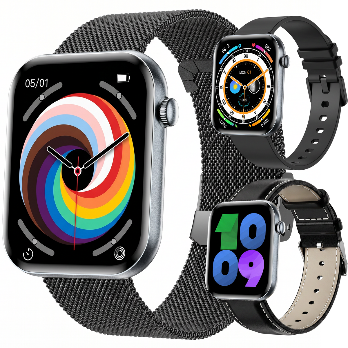 Synyq Health Pro Smartwatch - Zwart - Ultradun (6.9mm) - Incl. 3 Bandjes